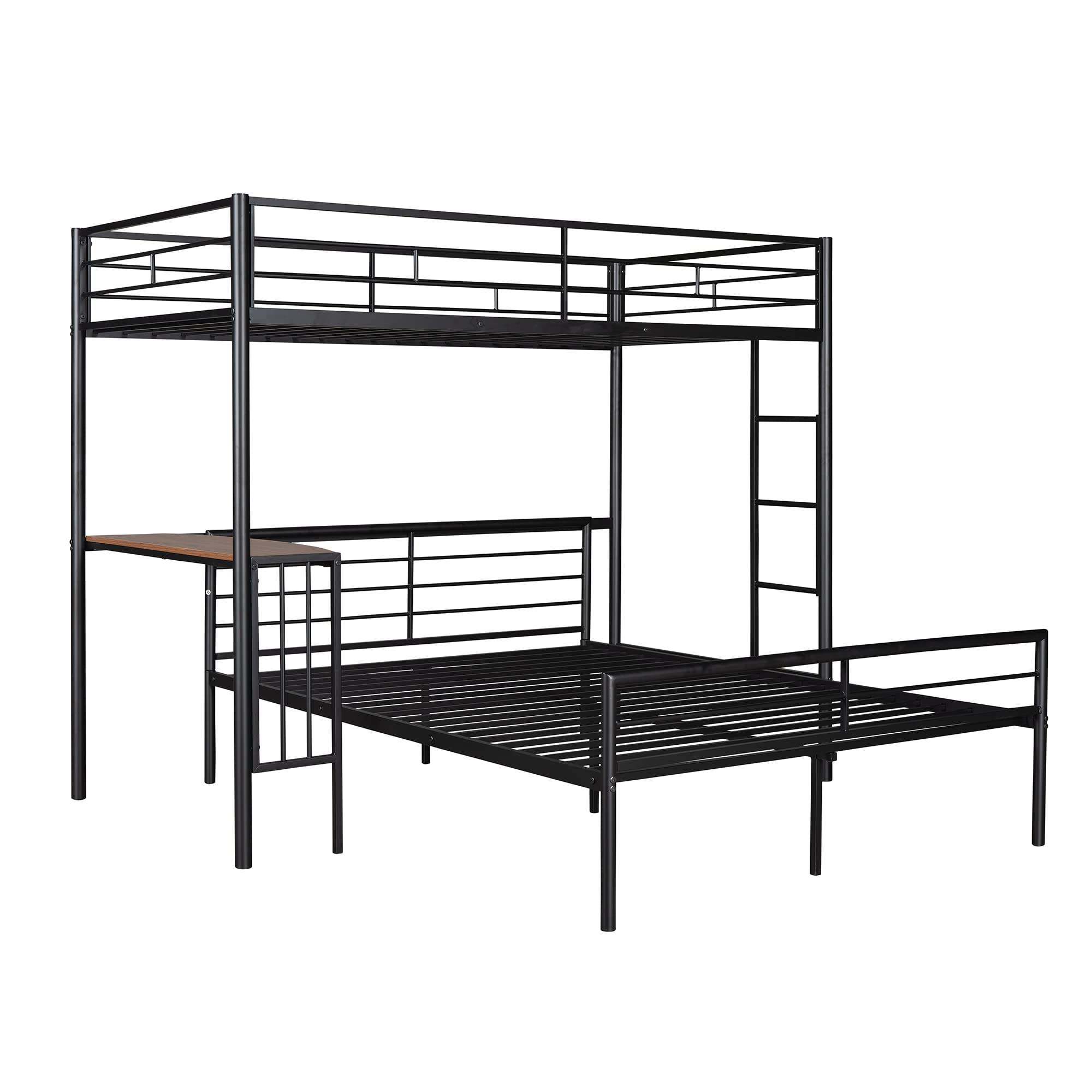**Harper & Bright Designs Twin Over Full Bunk Bed with Study Desk - Metal Bunk Bed for Kids & Teens - Convertible to Loft Bed or Platform Bed - Space-Saving Black Bed for Small Rooms & Dormitories**