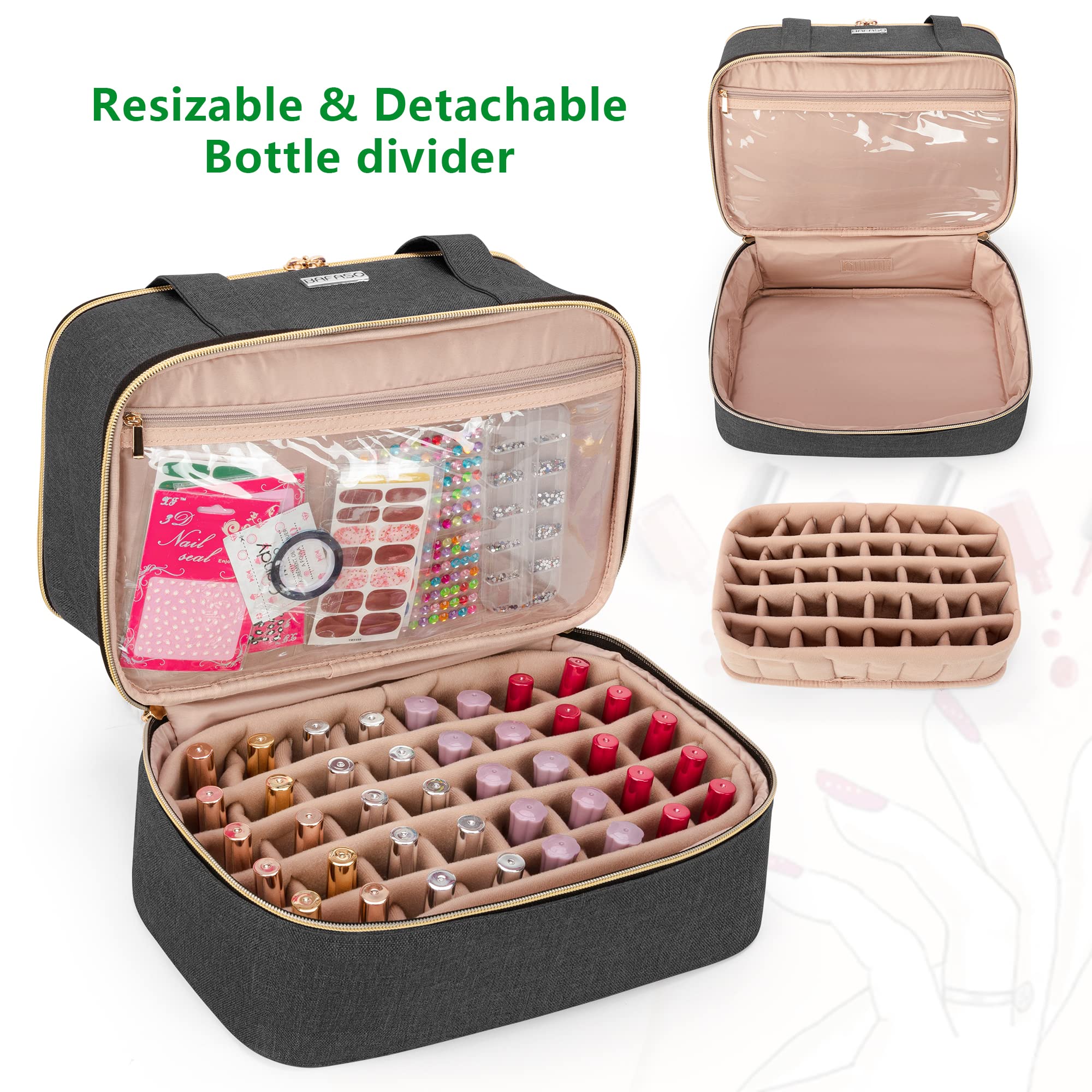 BAFASO Professional Nail Polish Organizer Case - Holds 40 Bottles (15ml/0.5oz) with UV/LED Lamp Storage & Manicure Tool Compartments | Portable Nail Art Carrying Bag for Salon, Travel & Home Use - Black