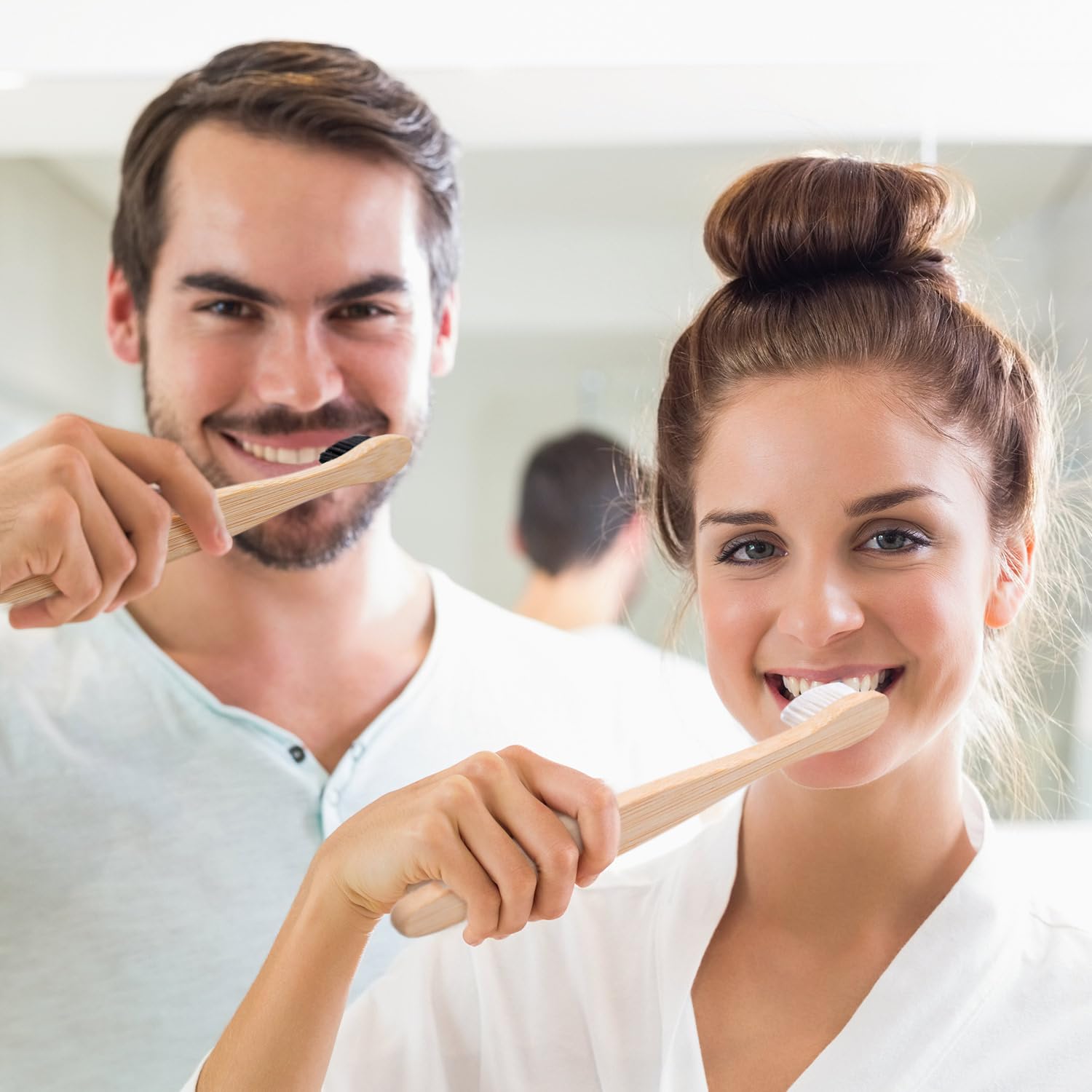 Eco-Friendly Bamboo Toothbrushes for Adults - Medium Bristles, 10-Pack Natural Organic Wooden Toothbrush Set with Charcoal-Infused Handle (Black & White) - Perfect for Sustainable Oral Care at Home & Travel