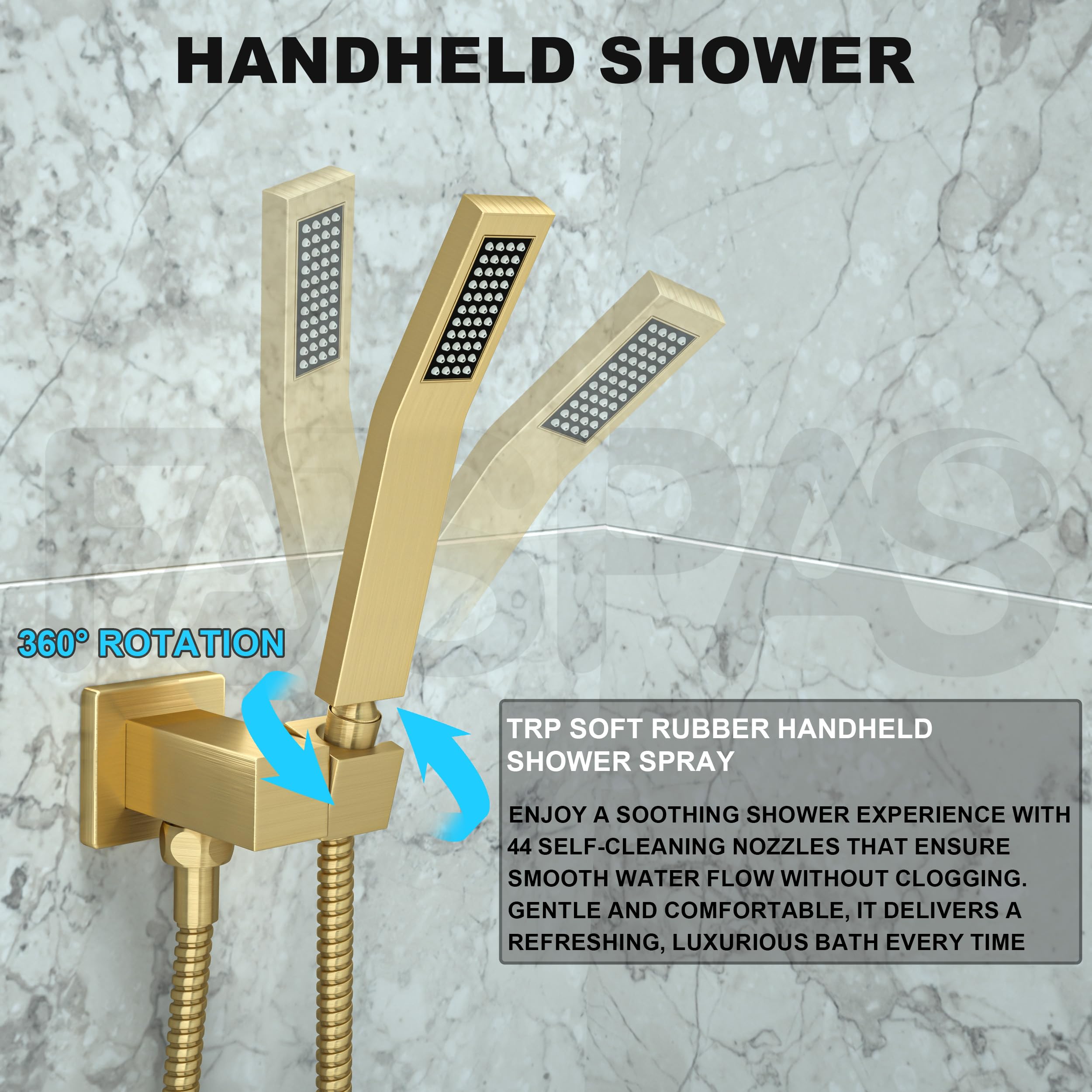 Brushed Gold Shower System with Tub Spout - 12 Inch Rain Shower Head & Handheld Shower Combo - Wall Mounted Bathroom Faucet Set for Luxurious Spa Experience at Home
