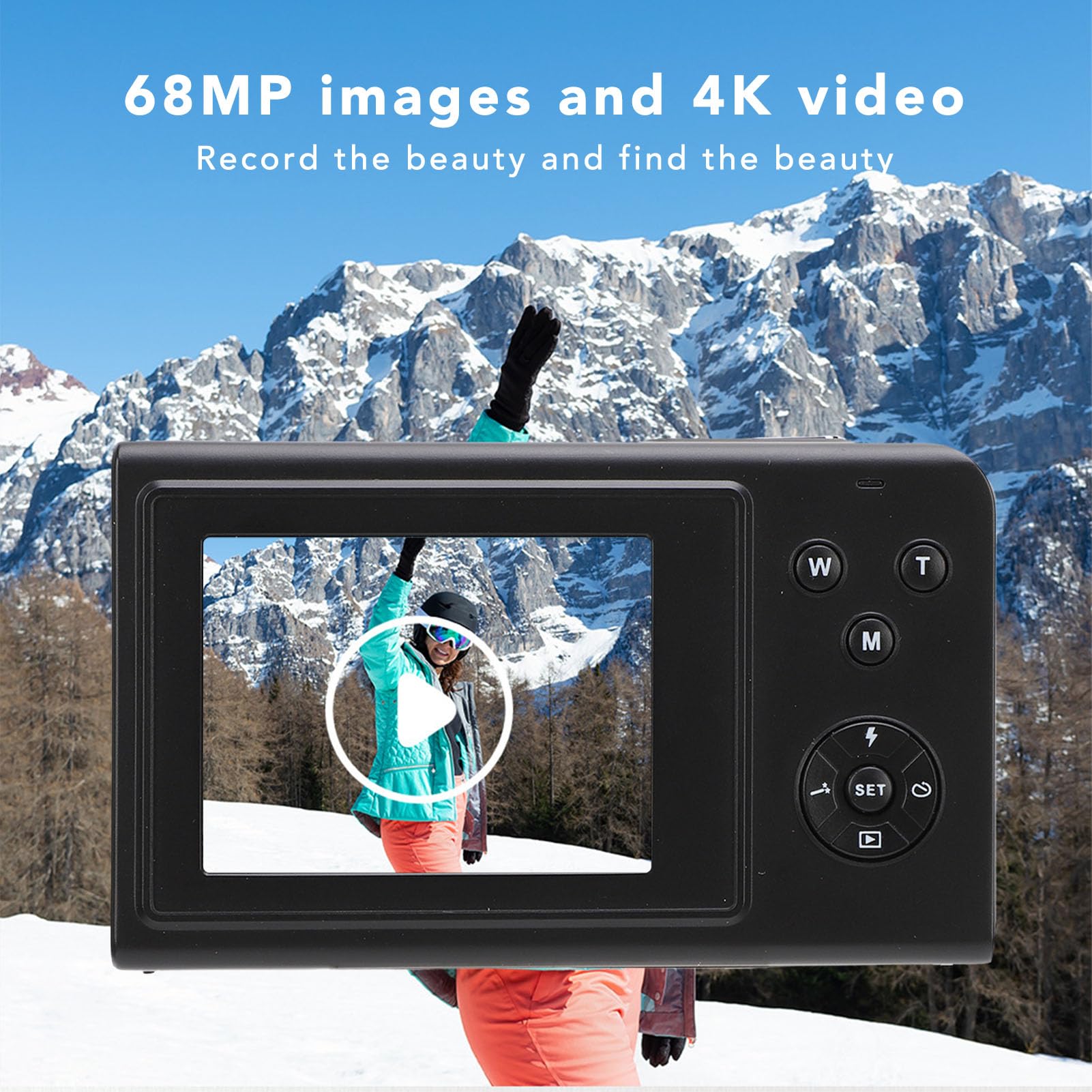 4K 68MP Digital Camera with 16X Zoom & Auto Focus - 2.4 Inch IPS Screen Vlogging Camera with Anti-Shake & Continuous Shooting - Built-in Fill Light for Travel, YouTube Videos & Photography