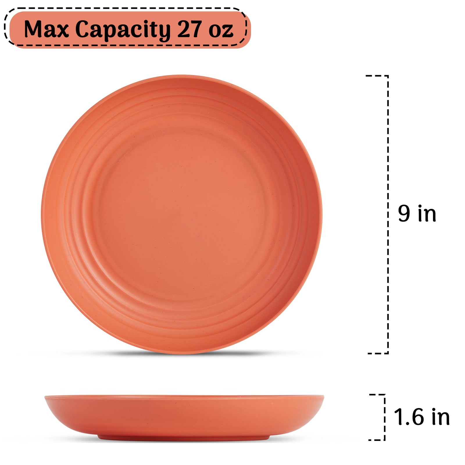 Eco-Friendly Wheat Straw Dinner Plates Set of 12/8 - Unbreakable, Microwave & Dishwasher Safe Plastic Plates - Lightweight Reusable Plates for Kitchen, Camping, Picnics & Daily Use (Dopamine Design, 9 Inch)