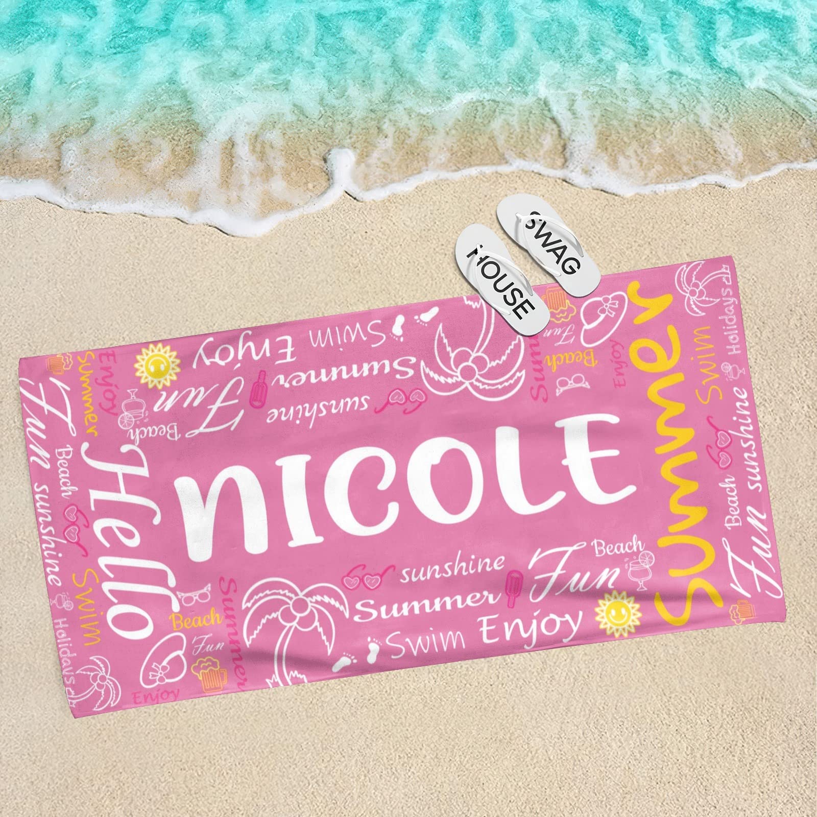 Custom Personalized Beach Towel with Name - Soft Bath & Pool Towel for Women, Men, Kids, Boys & Girls | Perfect Summer Gift for Vacation, Swimming, Beach Trips & Outdoor Activities