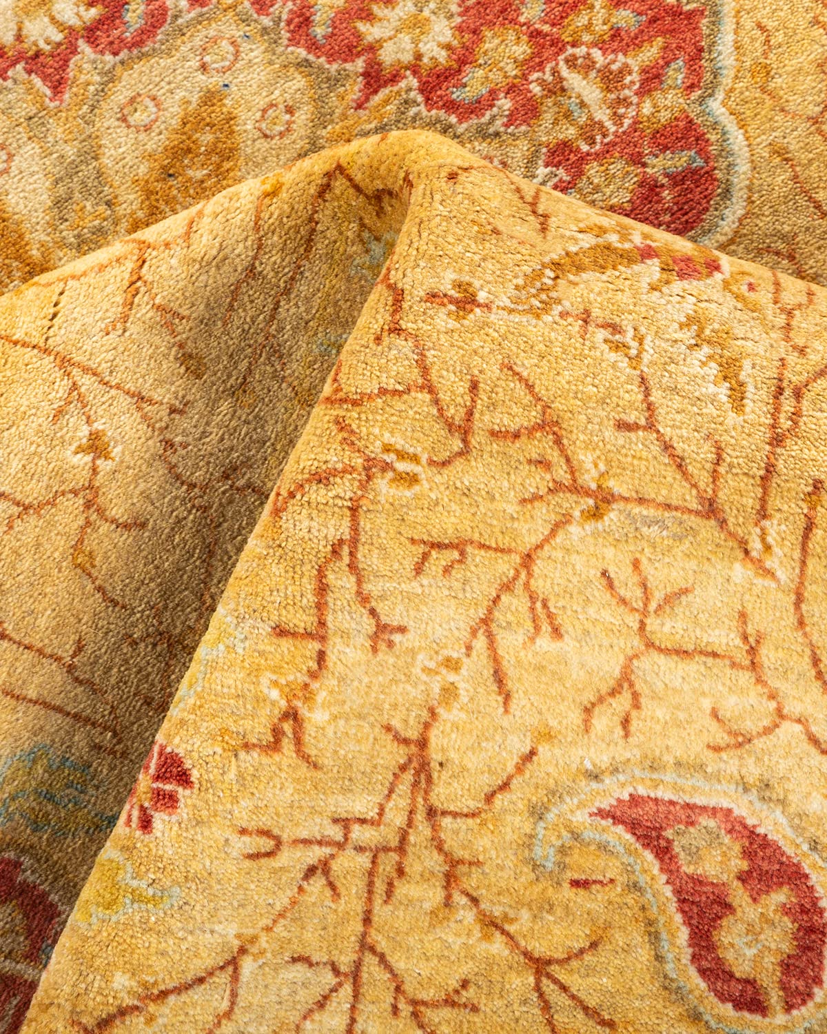 Handmade Wool Oriental Mogul Yellow 4x6 Area Rug - Traditional Hand-Knotted Solo Rugs for Living Room, Bedroom & Dining Room Decor