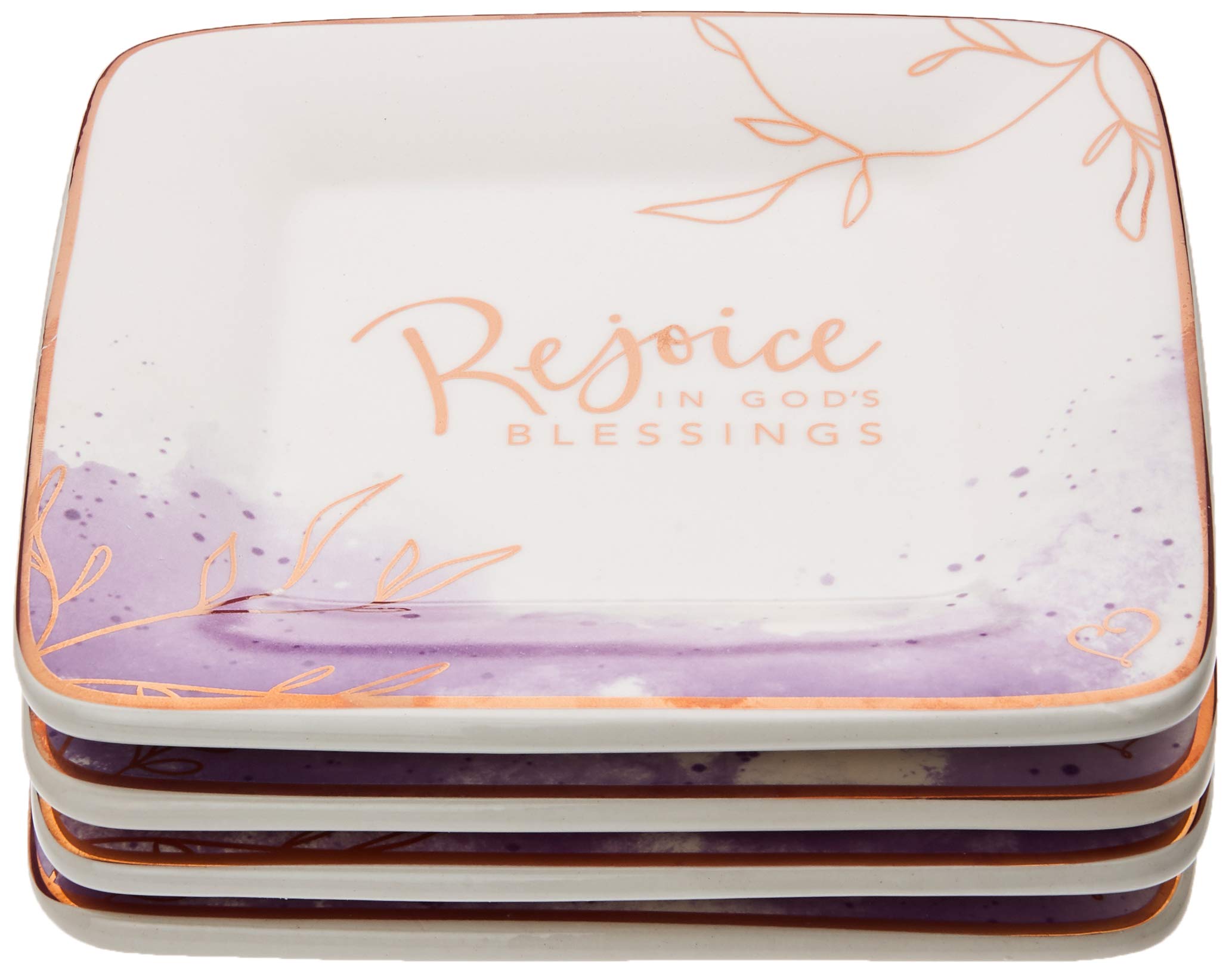 Precious Moments 191441 Peaceful Moments 4-Piece Ceramic Dessert Plates Set - Perfect for Tea Parties, Bridal Showers & Special Occasions