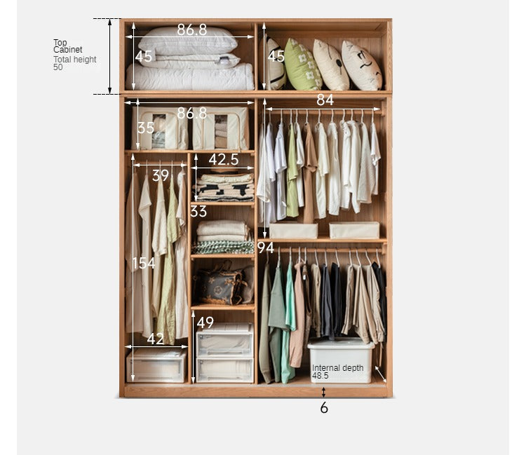 Solid Oak Wood Sliding Door Wardrobe Closet - Modern & Durable Storage for Bedroom, Living Room, or Walk-In Closet Organization