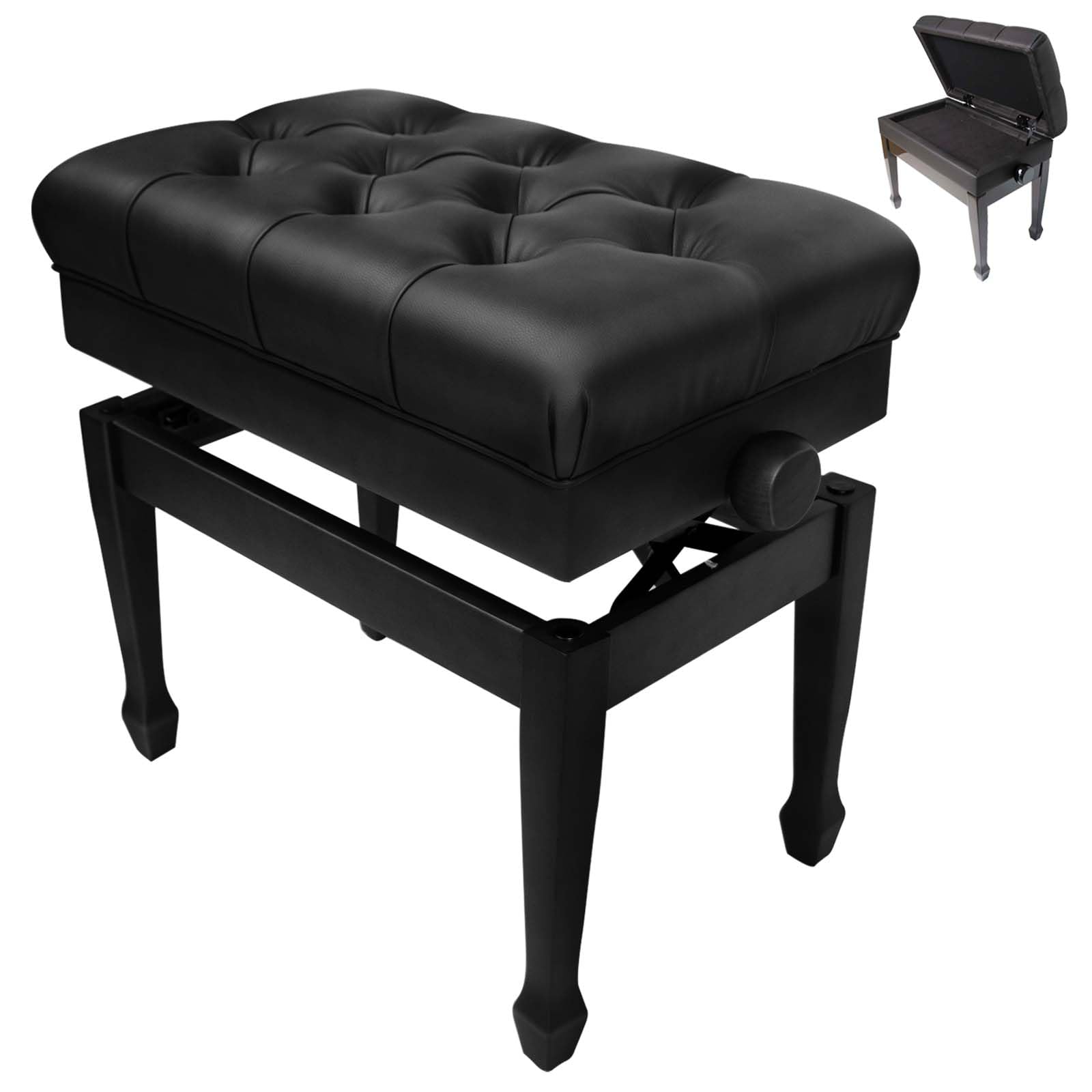 Premium Adjustable Piano Bench with Storage - Genuine Leather Upholstered Wooden Stool with Thick Padded Cushion - Perfect for Home, Studio & Music Classroom Use