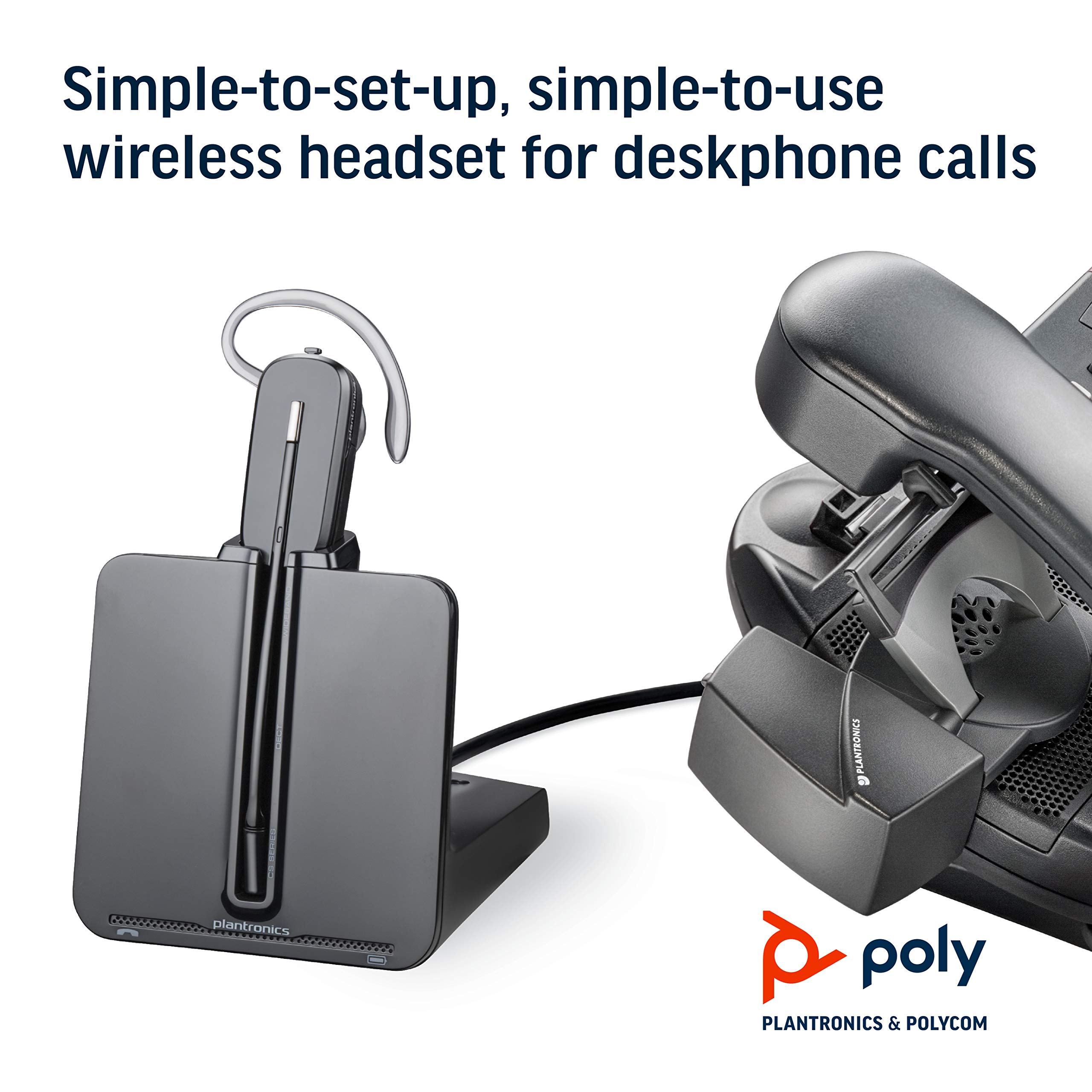 Plantronics CS540 Wireless DECT Headset with Noise Canceling Microphone - Convertible Mono Headset (3 Wearing Styles) for Desk Phones - Ideal for Office, Call Center & Remote Work Professionals