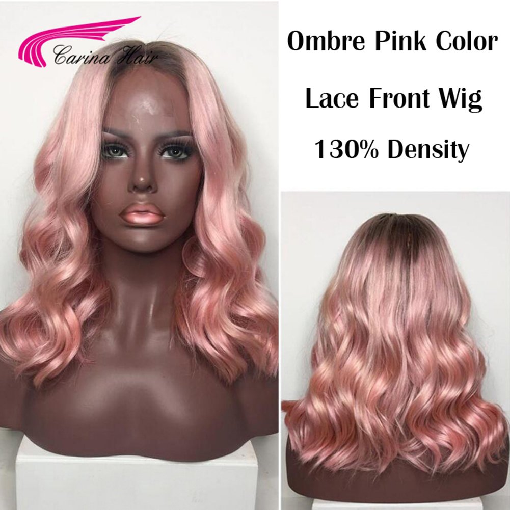 KRN Ombre Pink Remy Human Hair Lace Front Wig - 12 Inch Body Wave Style with Baby Hair | Glueless Full Lace Wig for Black Women | Perfect for Daily Wear, Cosplay & Special Occasions