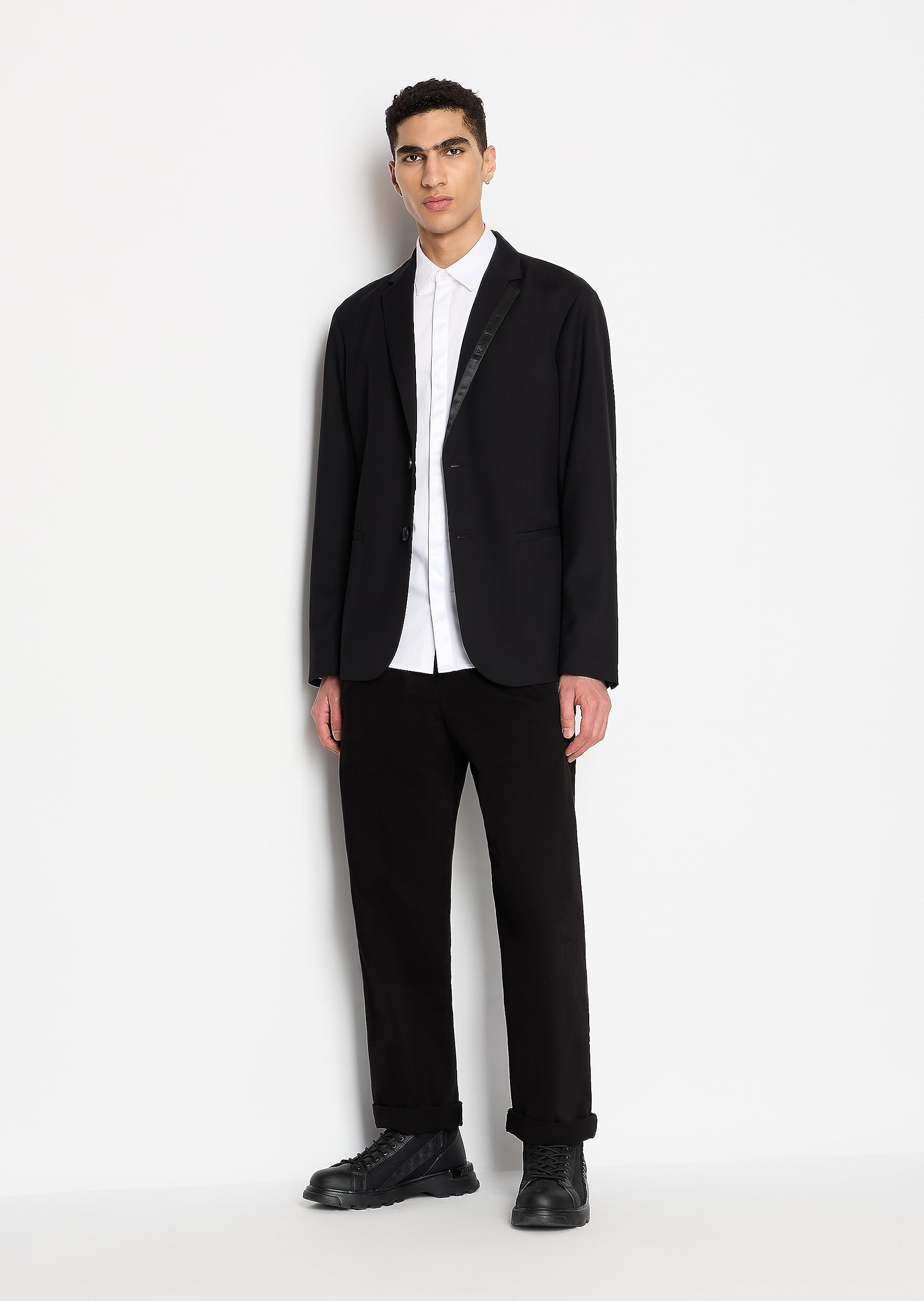 Armani Exchange Men's Slim Fit Blazer Jacket with Satin Tape Trim - Formal & Business Attire for Office, Weddings & Special Events
