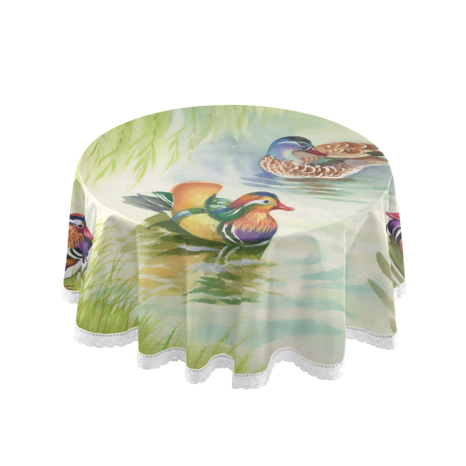 ALAZA 60 Inch Round Rainbow Duck Green Tree Tablecloth - Washable Polyester Lace Table Cover for Kitchen, Party, Picnic & Dining Decor | Perfect for Outdoor Events, Holiday Gatherings & Home Decoration