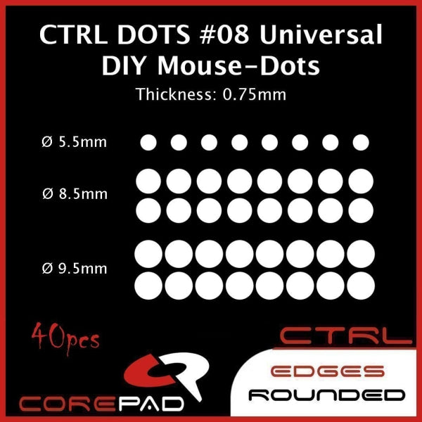 Corepad Skatez CTRL Mouse Feet #08 Universal DIY Dots - Smooth Gliding Replacement Skates for Gaming & Office Mice - Perfect for Esports, Work & Daily Use