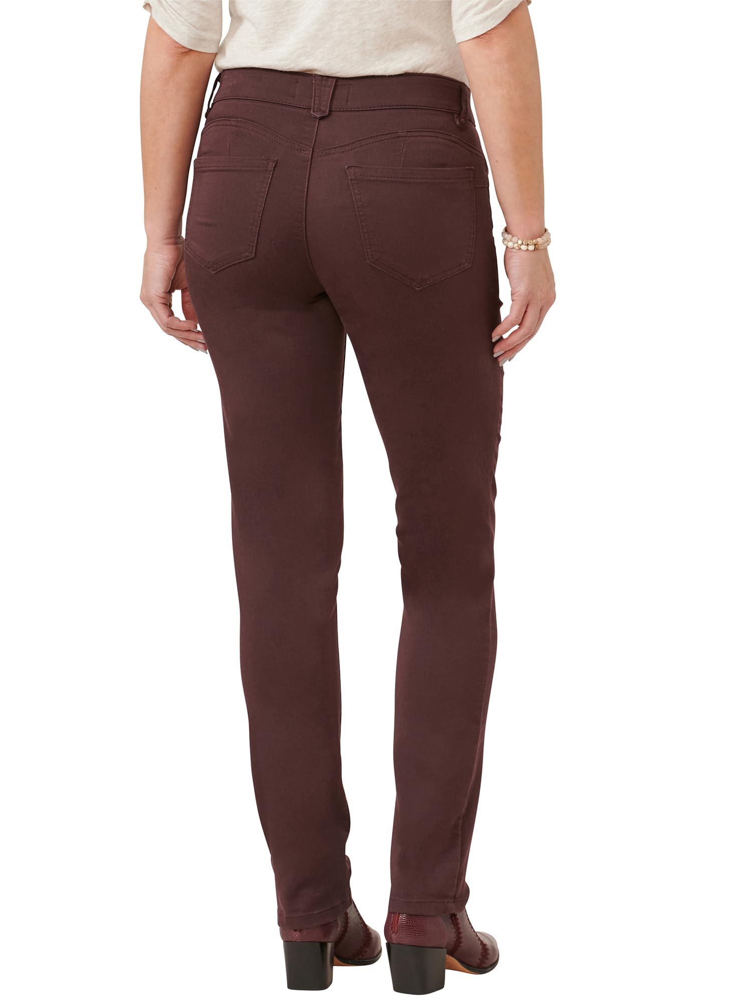 Democracy Women's Plus-Size Ab Solution Straight Leg Jeans in Cabernet - Comfortable Stretch Denim Pants for Work, Casual Outings & Everyday Wear