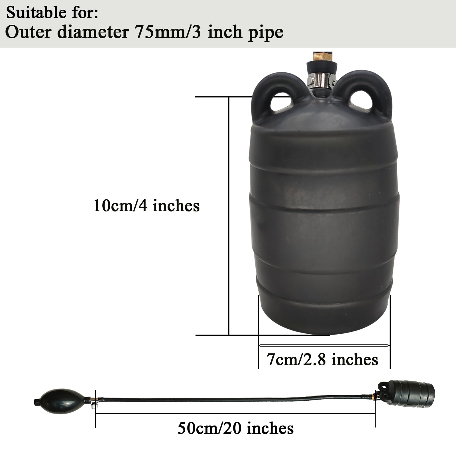 3 Inch Inflatable Sewer Test Plug - Self-Contained Hand Inflatable Pipe Plug Balloon for Plumbing & Drain Testing | Perfect for Pipe Repairs, Leak Detection & Plumbing Maintenance