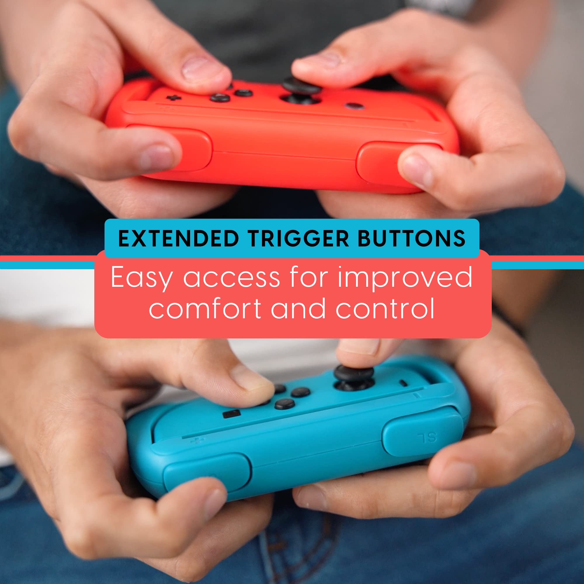 TALK WORKS Ergonomic Joy-Con Grips for Nintendo Switch - Secure & Comfortable Gaming Controller Grips Set (Blue/Red Combo, 2 Pack) - Perfect for Handheld Mode, Long Gaming Sessions & Multiplayer Games