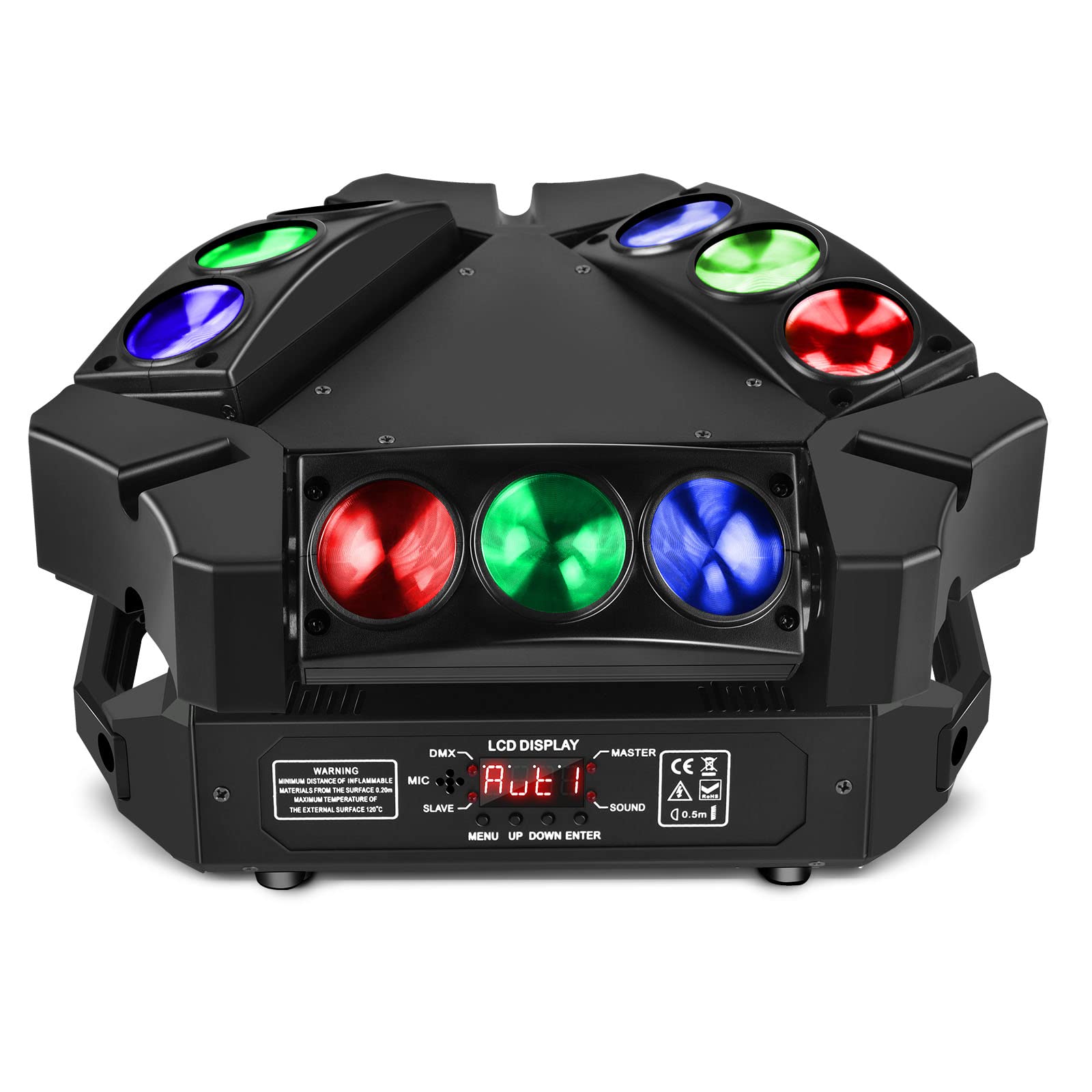 U`King 9 LED Spider Moving Head Lights - 10W RGB Stage Lighting with DMX-512 & Sound Activation (12/19 Channels) | Perfect for Wedding, Disco, Club, and DJ Party Lighting Effects