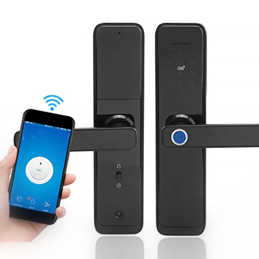 Smart Door Lock - Fingerprint, Card, Password & WIFI Electronic Handle with Backlit Touch Panel - Tuya Compatible Smart Security Lock for Home & Office Use