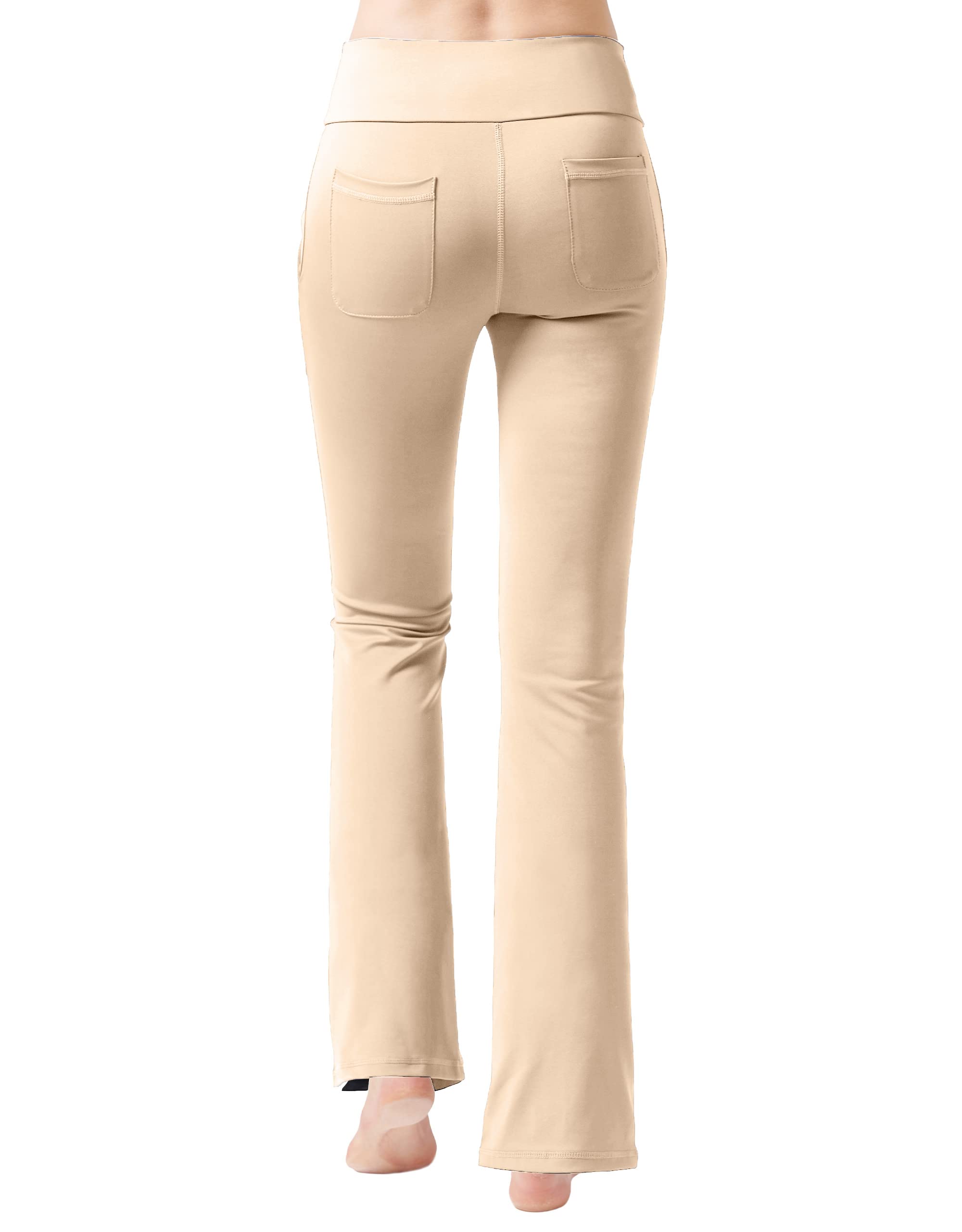 Nuveti Women's High Waisted Bootcut Yoga Pants with 4 Pockets - Tummy Control Workout & Office Pants - Stretchy Bootleg Dress Pants for Yoga, Gym, Work & Casual Wear