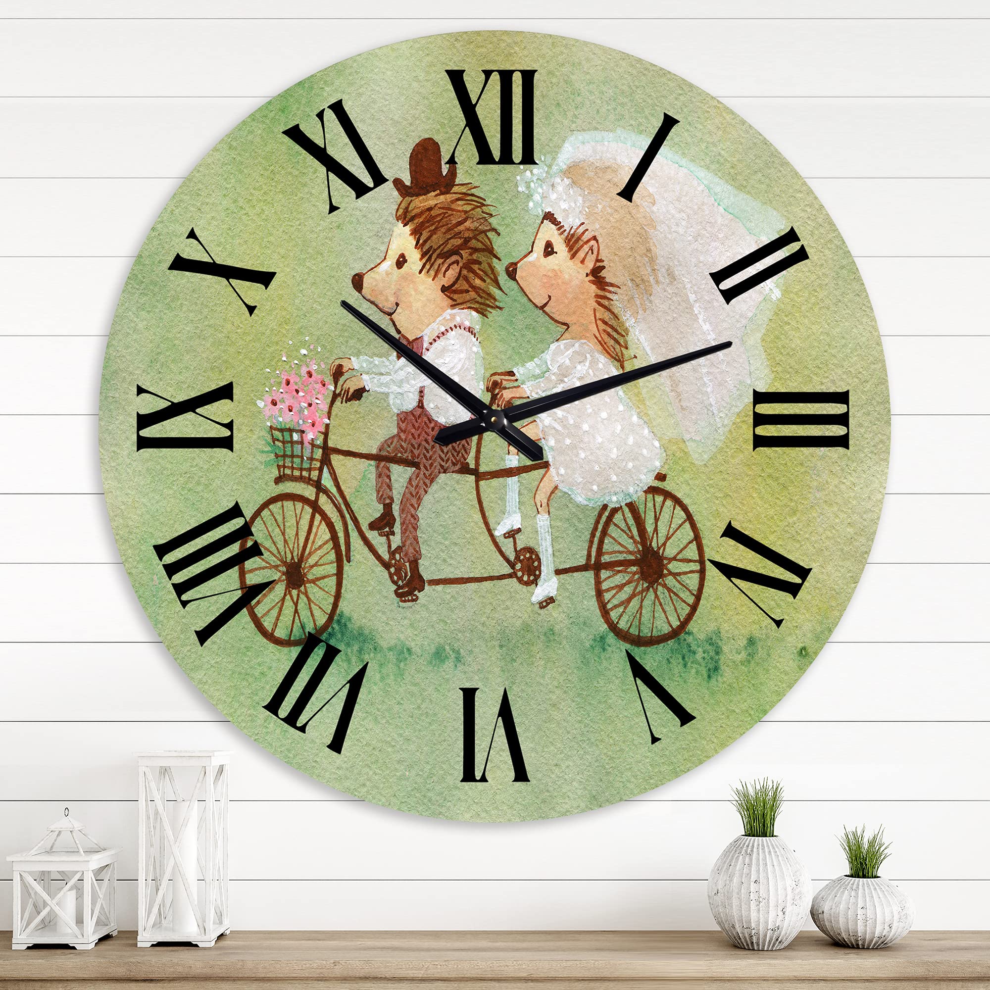 Large Animal Wall Clock - Couple of Hedgehogs Riding A Bike - Traditional Decorative Clock for Home, Office & Living Room Decor - Perfect Gift for Nature Lovers