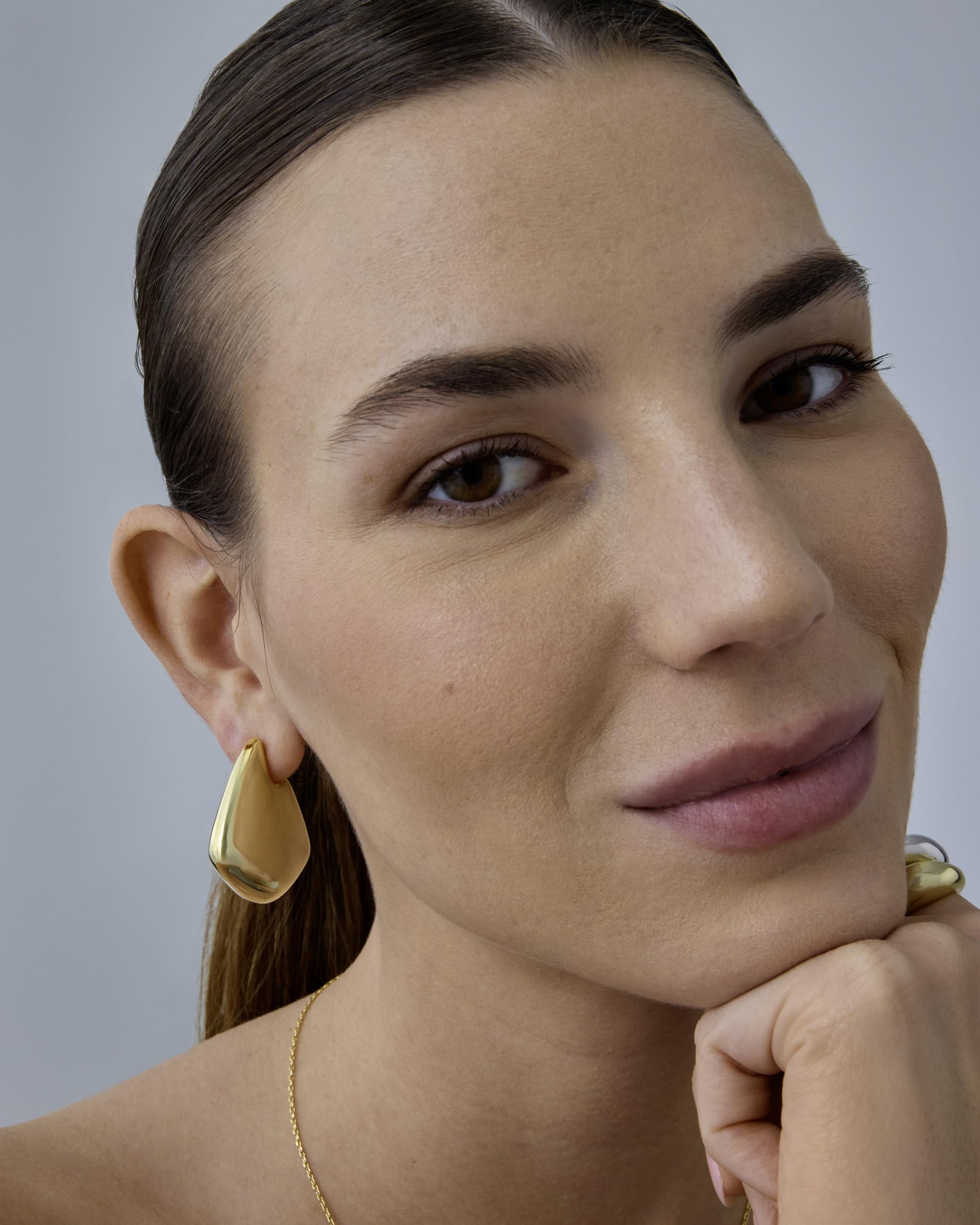 PAVOI 14K Gold Plated Sterling Silver Geometric Dome Teardrop Drop Dangle Hoop Earrings for Women - Chunky Statement Earrings for Party, Wedding & Everyday Wear