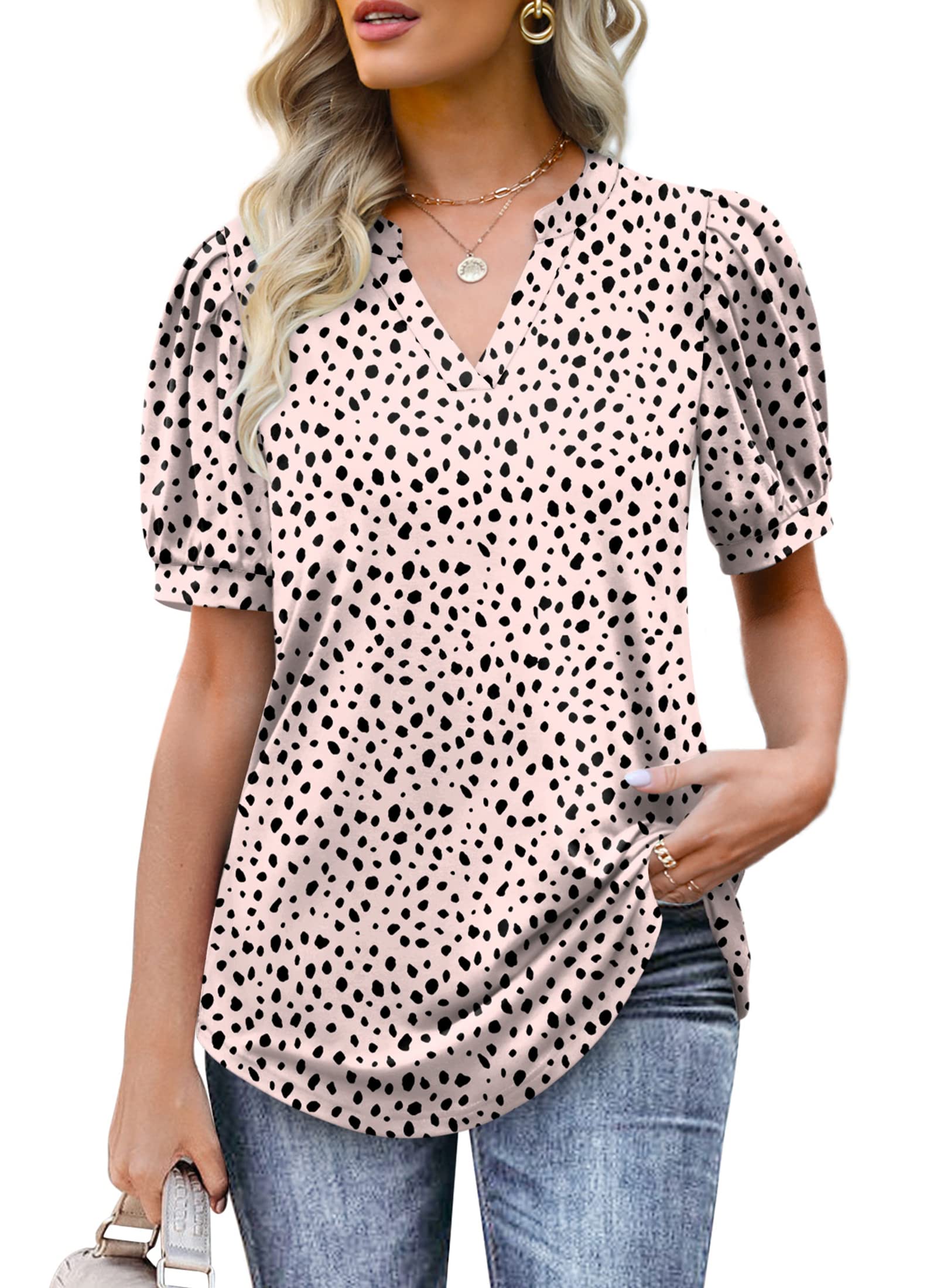 Women's Summer Flowy Tunic Top - Short Sleeve Loose Blouse - Breathable Casual Shirt for Women Plus Size XXL - Perfect for Beach, Vacation & Everyday Wear