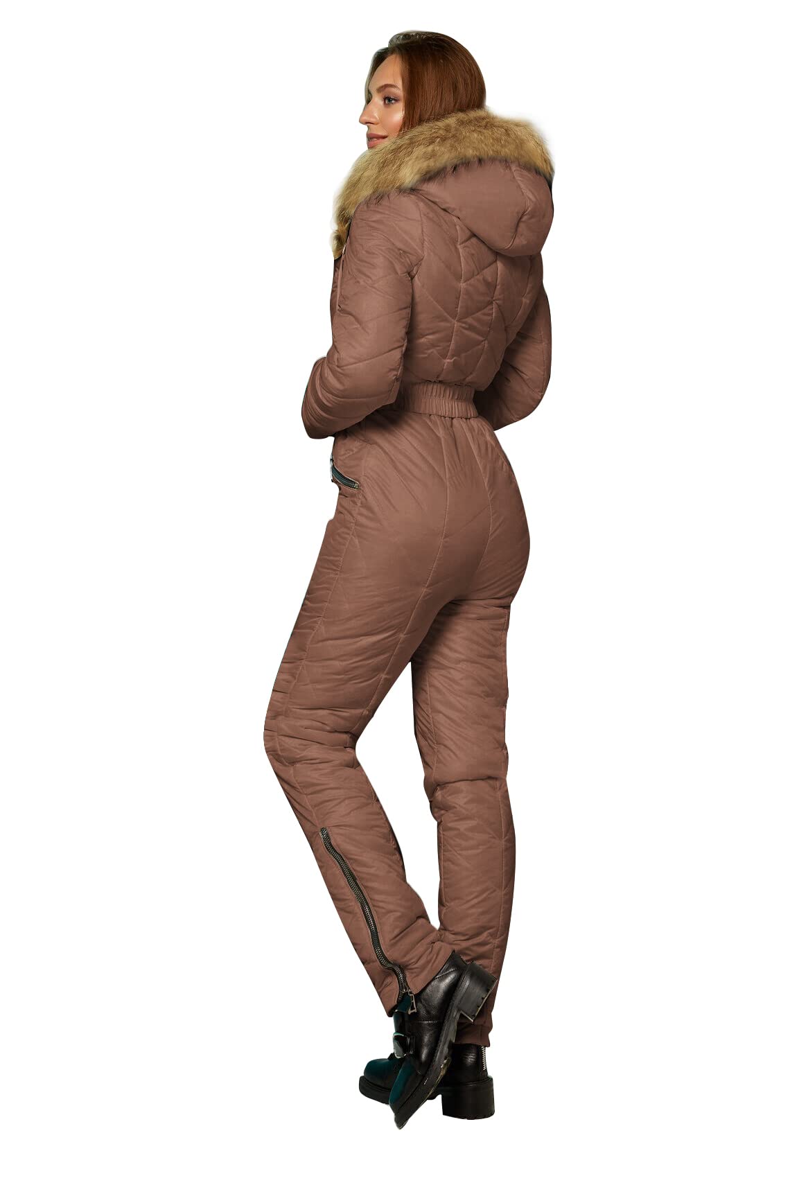 Yousify Women's Winter Ski Suit - One Piece Hooded Snowsuit with Fur Collar for Skiing, Snowboarding & Outdoor Winter Sports - Warm Waterproof Snow Jacket for Cold Weather Adventures
