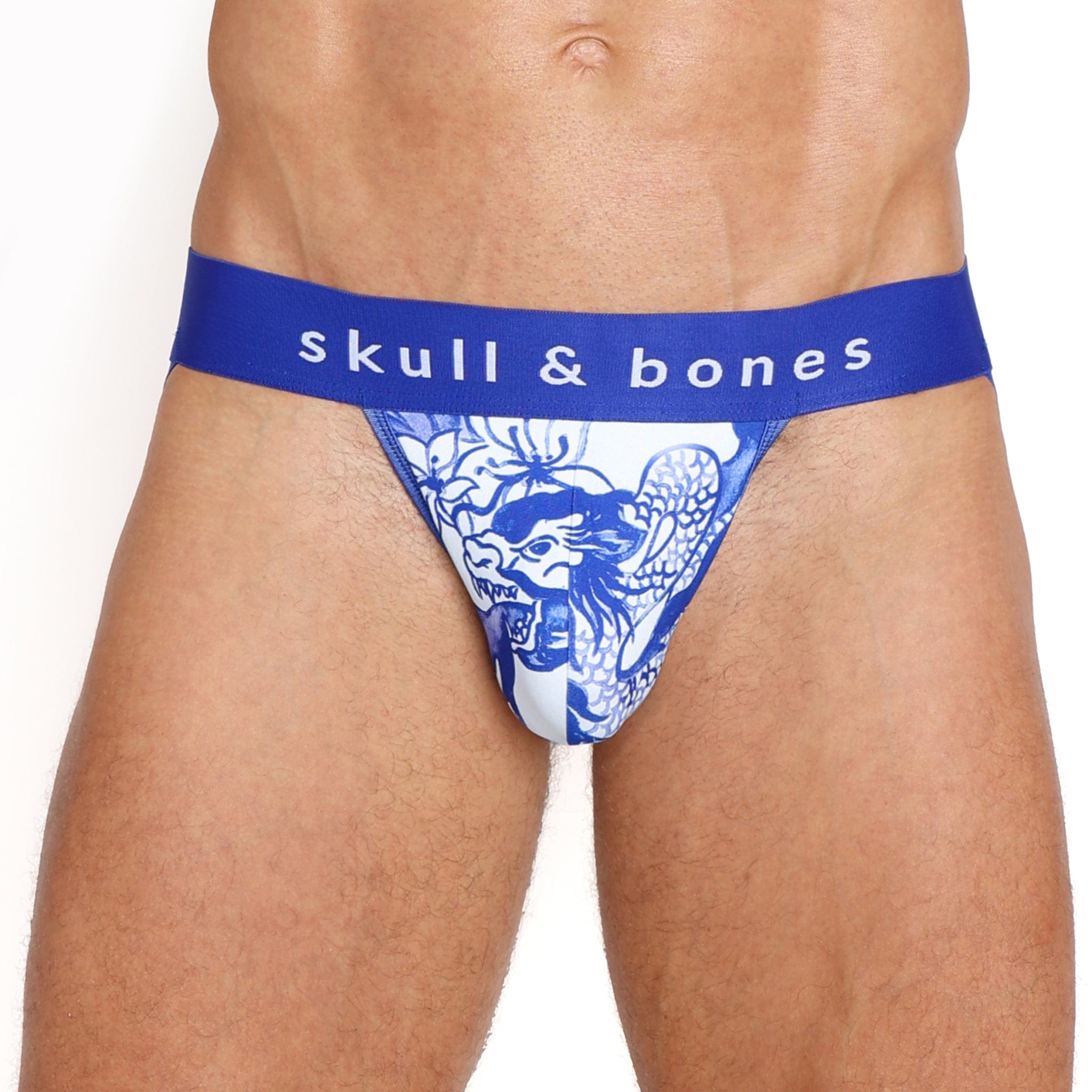 Hand Painted Indigo Dragon Jockstrap - Unique Artistic Underwear for Men, Vintage Style, Comfortable & Breathable - Perfect for Costume Parties, Cosplay, and Fashion Statements