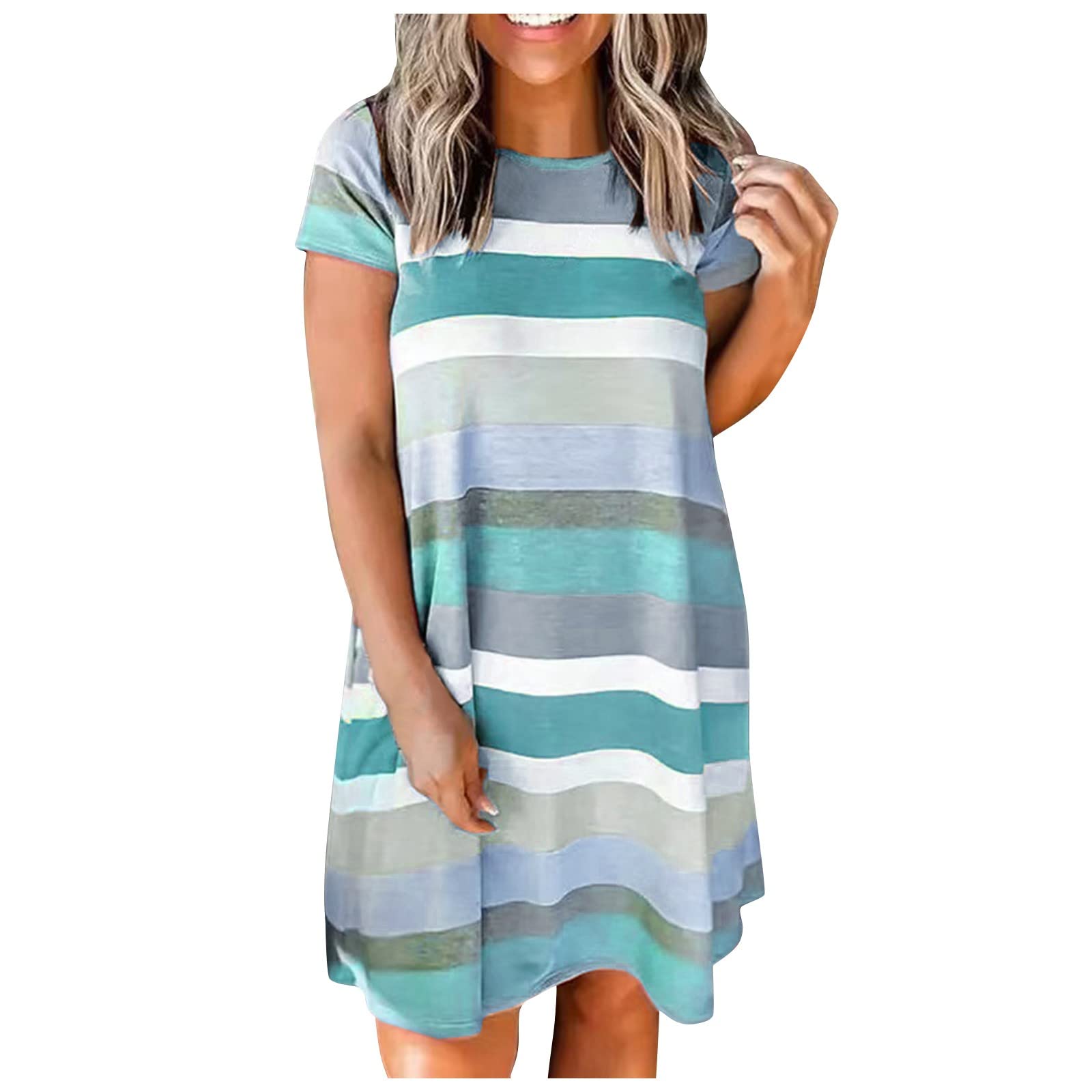 Women's Casual Loose Striped Printed Short Sleeve Dress - Trendy Summer Maxi Dress for Beach, Vacation & Everyday Wear