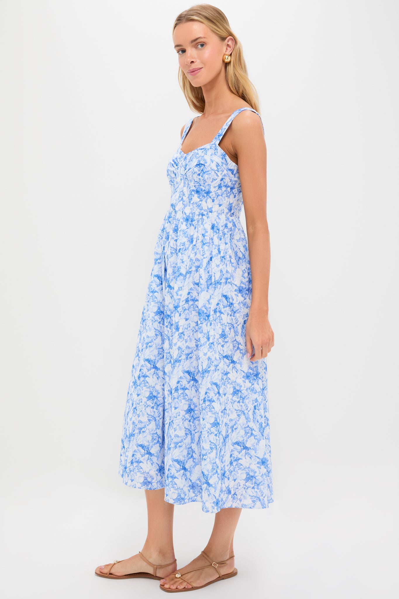 Blue Watercolor Print Annette Midi Dress - Flowy Summer Dress for Women | Perfect for Beach Vacations, Date Nights & Casual Outings