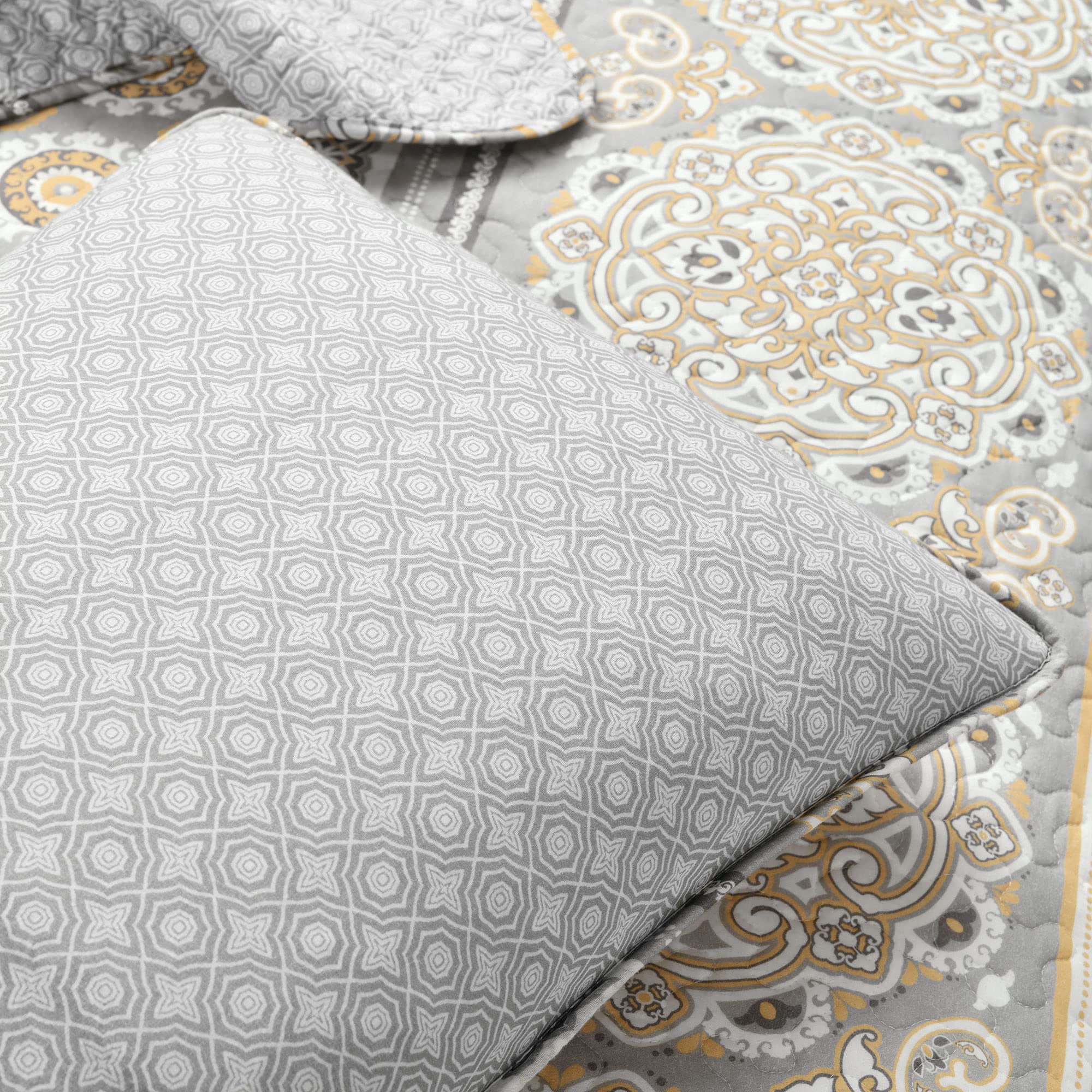 Lush Decor Nesco Reversible Quilt Set - King, Yellow & Gray for Cozy Bedroom
