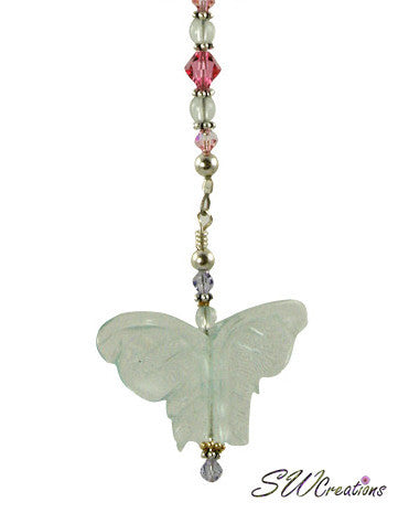 Elegant Rose Aqua Butterfly Crystal Beaded Fan Pull - Vintage Ceiling Fan Light Chain Pull - Perfect for Home Decor, Bedroom, Living Room & Victorian Style Interior Design