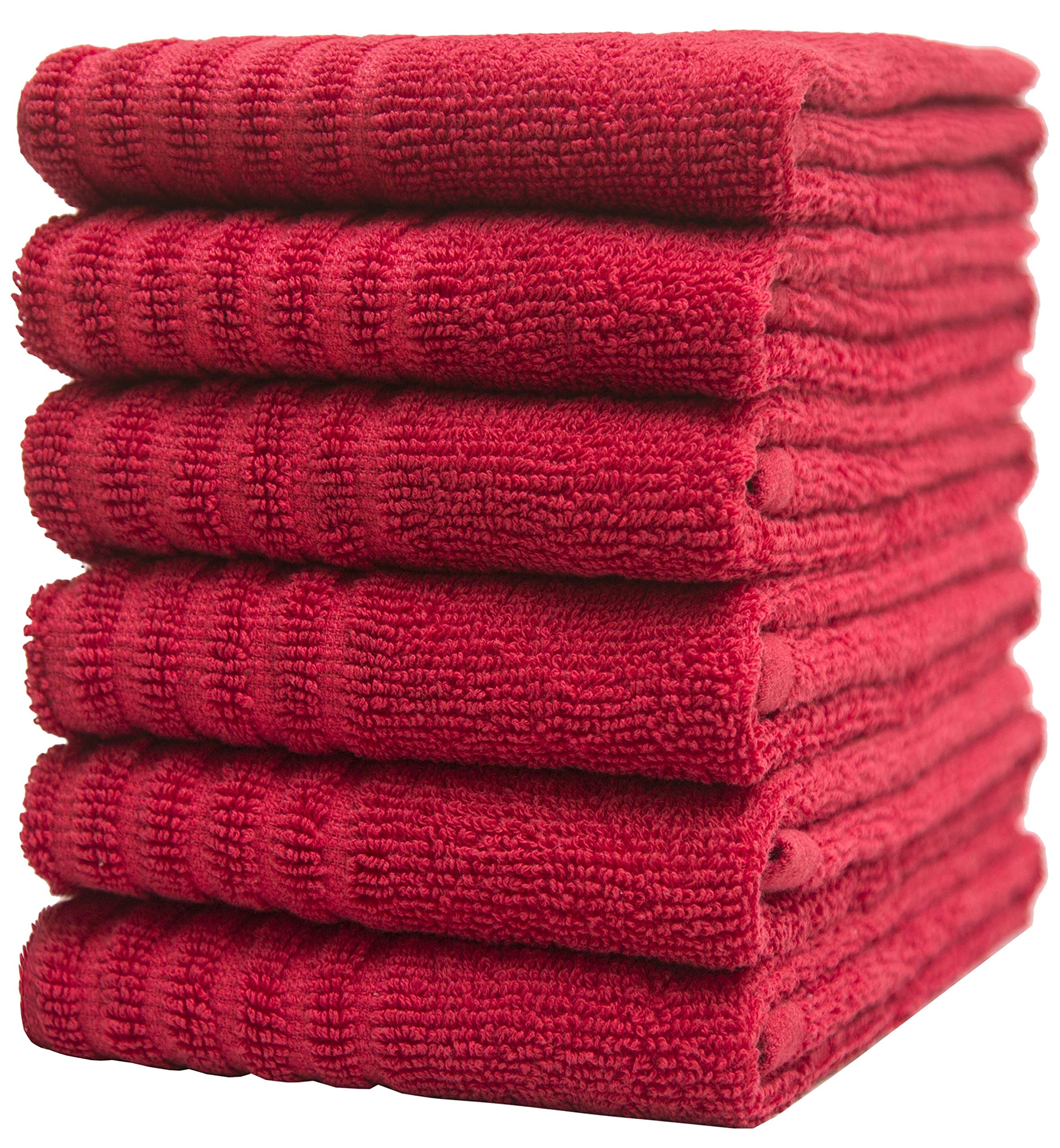 Premium Cotton Kitchen Towels Set (16”x28”, 6 Pack) - Ultra Absorbent Tea Towels for Drying Dishes & Hands - Ribbed Diamond & Half Ribbed Design - High GSM Quality - Perfect for Kitchen, Dining & Hosting (Red)