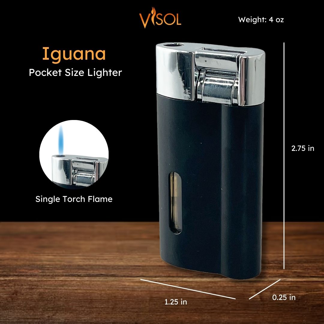 Visol Iguana Single Torch Flame Lighter - Windproof Butane Lighter for Cigars, Candles & Outdoor Use (Black) - Perfect for Camping, BBQ & Home Essentials