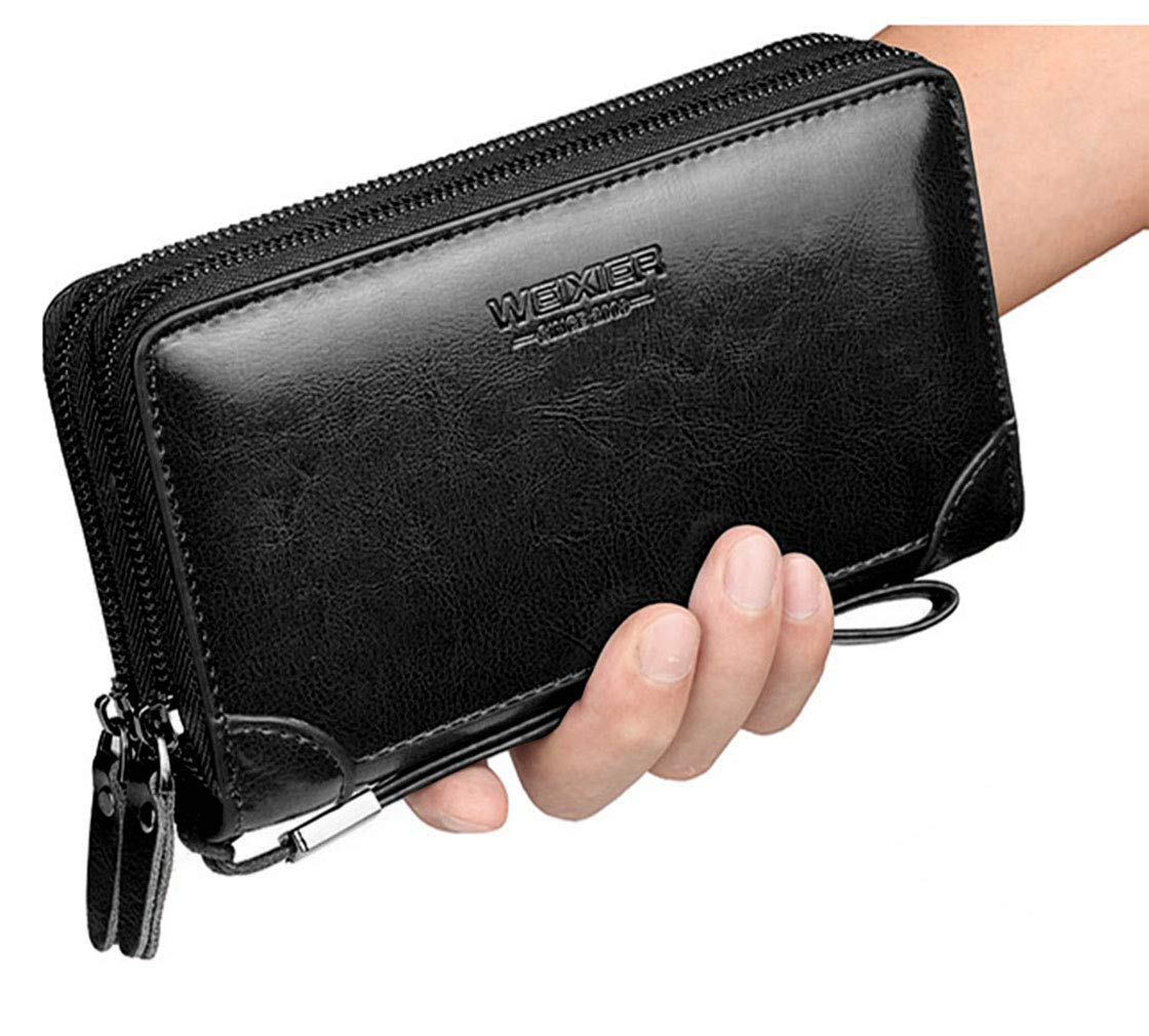 Premium Genuine Leather Business Clutch Wallet for Men - RFID Blocking, Multiple Card Slots & Zipper Pocket - Ideal for Office, Travel & Everyday Use