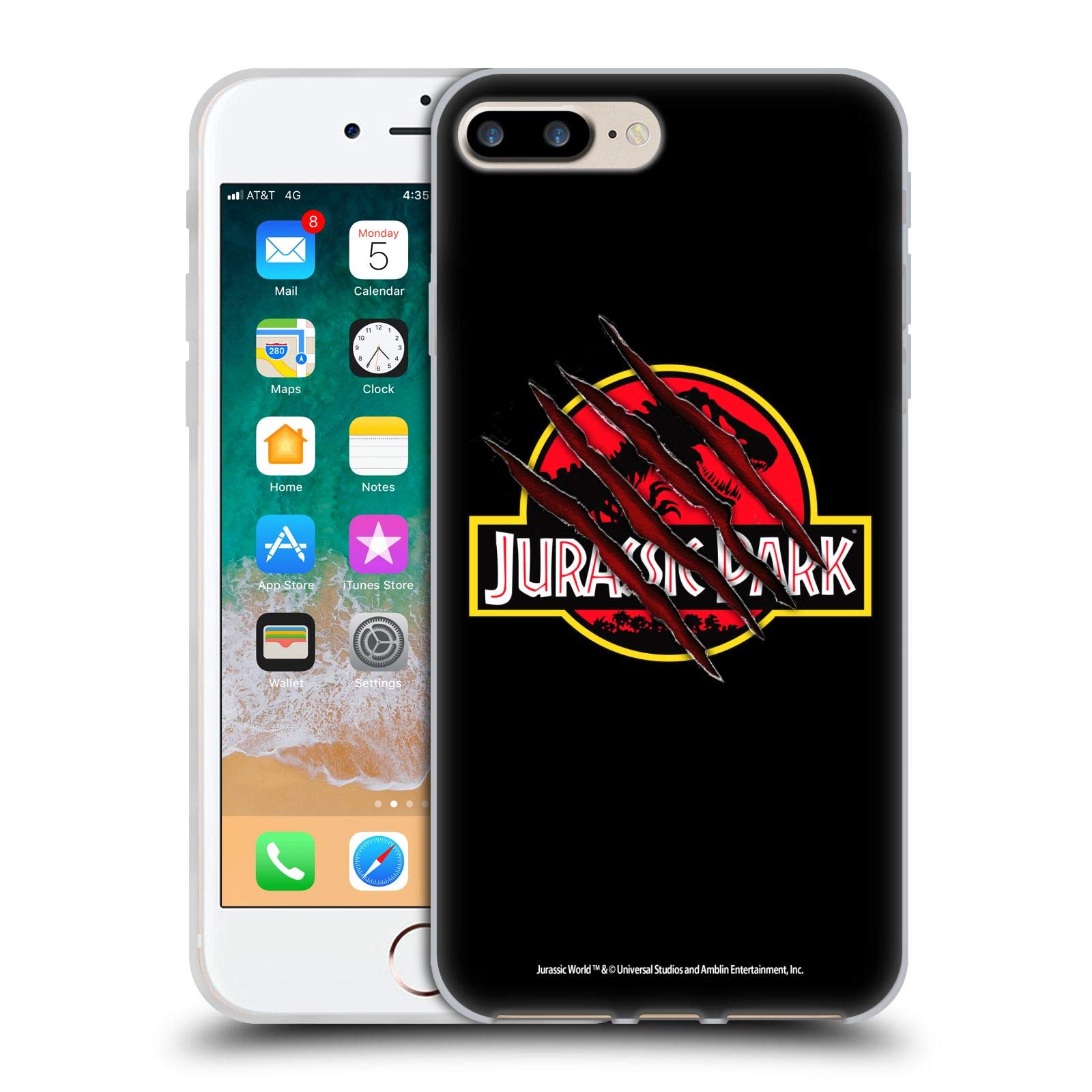Officially Licensed Jurassic Park Black Claw Logo Soft Gel Case for iPhone 7 Plus/8 Plus - Durable Protective Phone Cover for Movie Fans & Dinosaur Lovers - Perfect for Daily Use, Travel & Gifts
