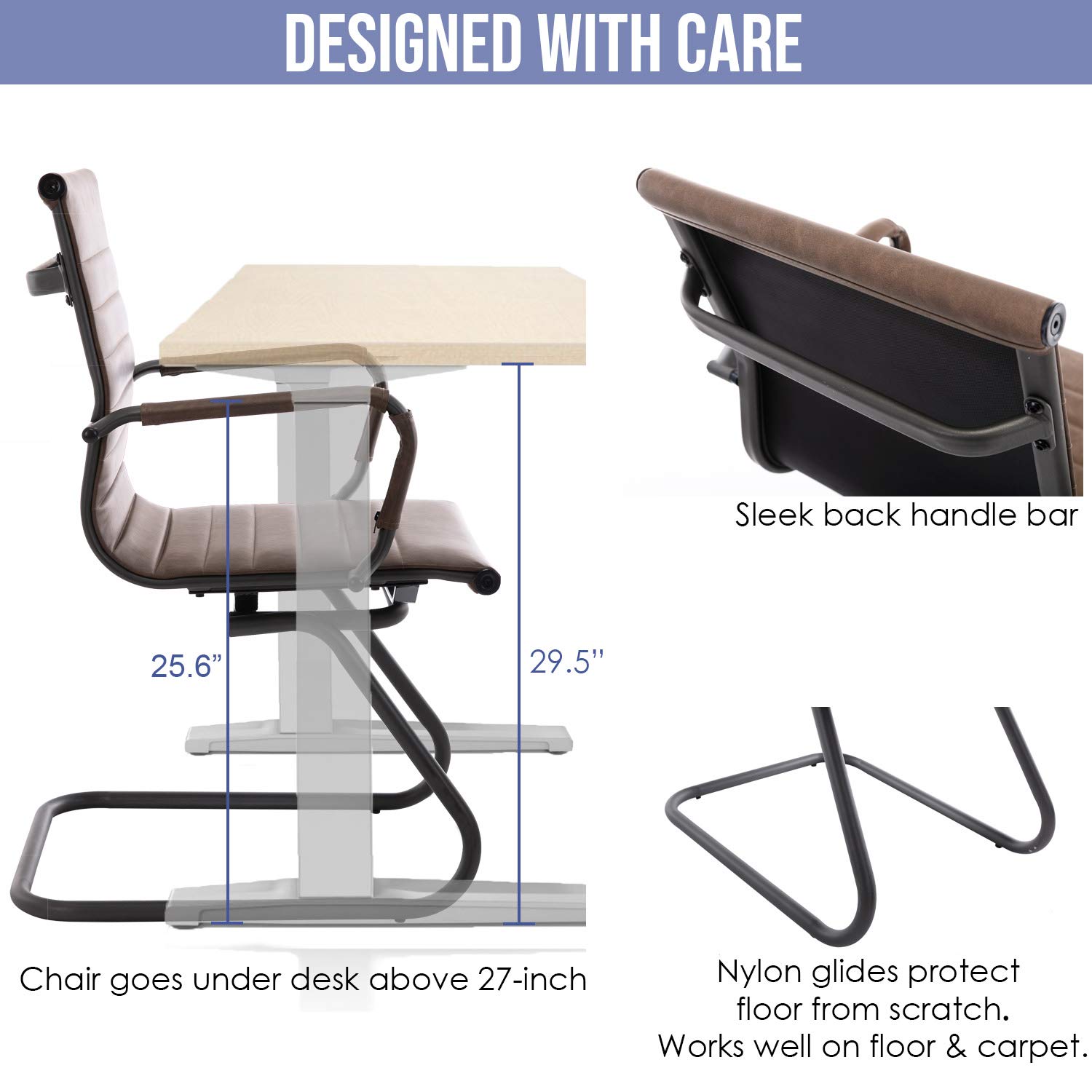 Wahson Office Guest Chairs No Wheels - Leather Reception Waiting Room Chairs with Sled Base, Mid Back Conference Chairs for Meeting Room, Lobby & Office (2 Pack, Brown) - Perfect for Business Waiting Areas, Conference Rooms & Corporate Reception Spaces