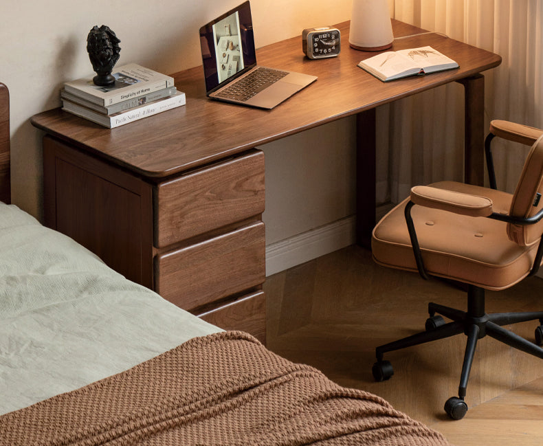 Premium Black Walnut & Ash Solid Wood Desk with 3 Drawers - Modern Home Office Writing Table for Study, Work & Remote Workspace