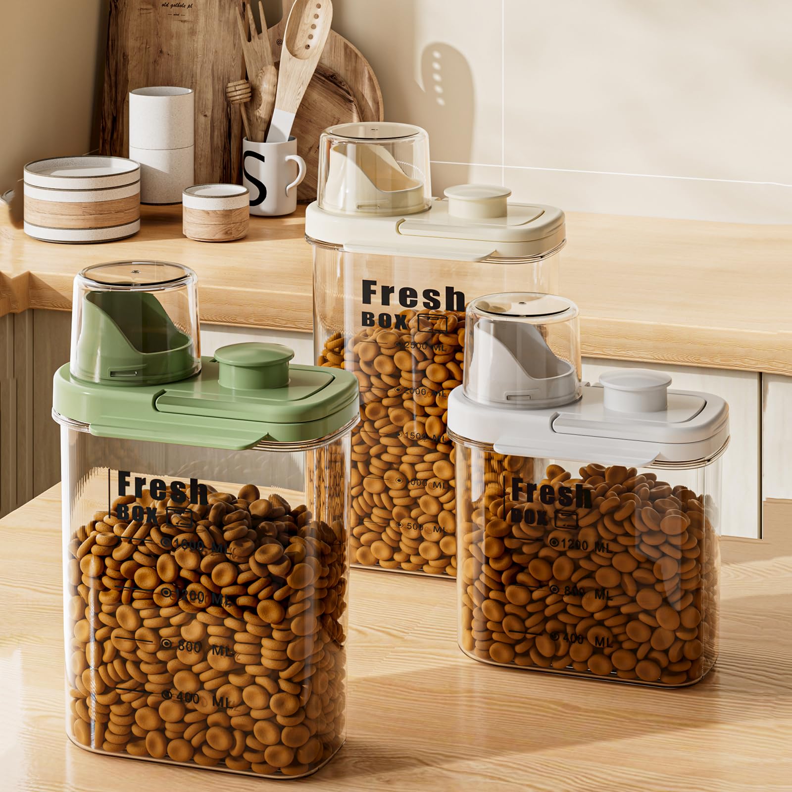Premium Airtight Pet Food Storage Container - Transparent, Sealed, Insect & Moisture Proof for Dry Dog & Cat Food - Portable Small Pet Food Bin for Travel & Home Use (Green, 2L Capacity)