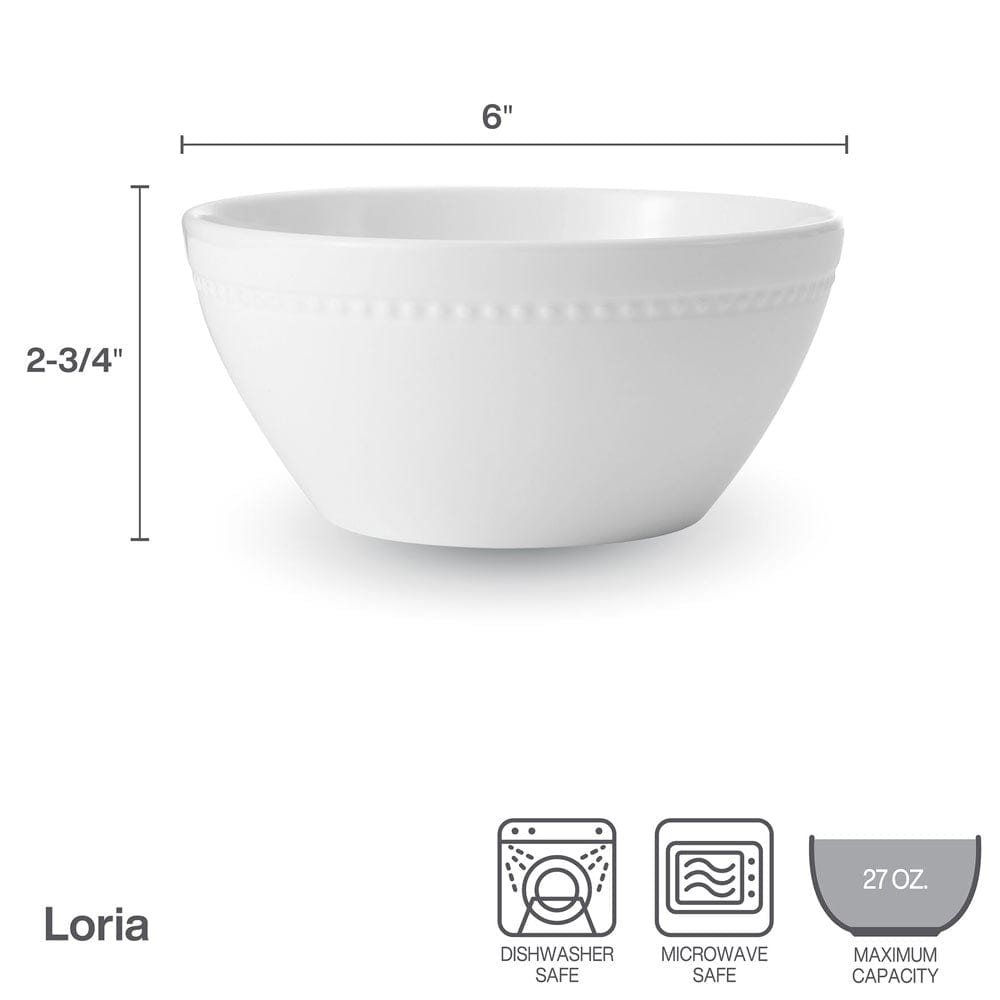 Loria Set of 4 Soup and Cereal Bowls - 16oz Porcelain Bowls for Soup, Cereal, Salad, Ice Cream - Perfect for Breakfast, Dining, and Kitchen Use