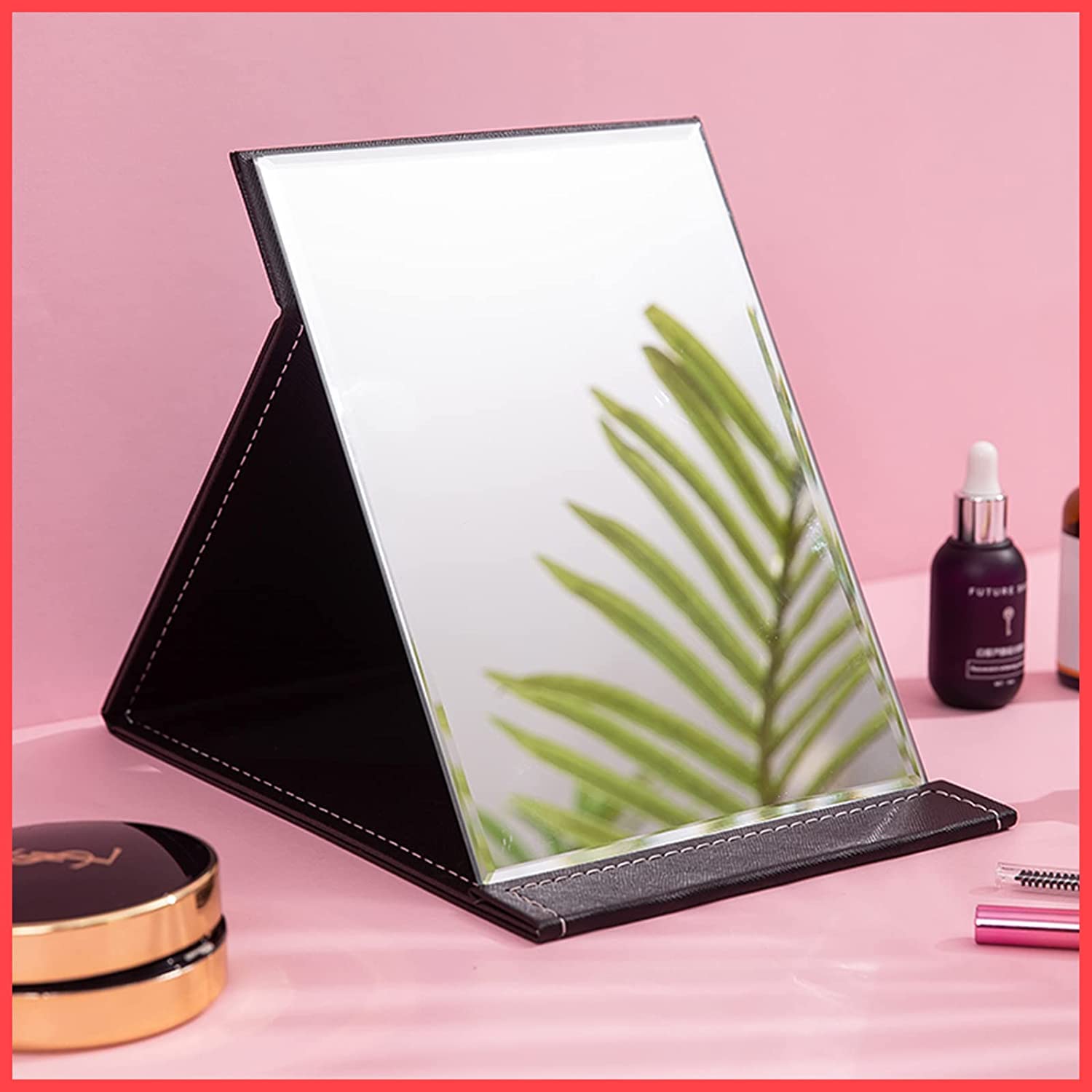Agabani Round Compact Folding Mirror with PU Leather Cover - Portable Vanity Mirror for Desk, Travel, Camping & Makeup | Perfect for Home, Office, Gym Bag & Gift Giving