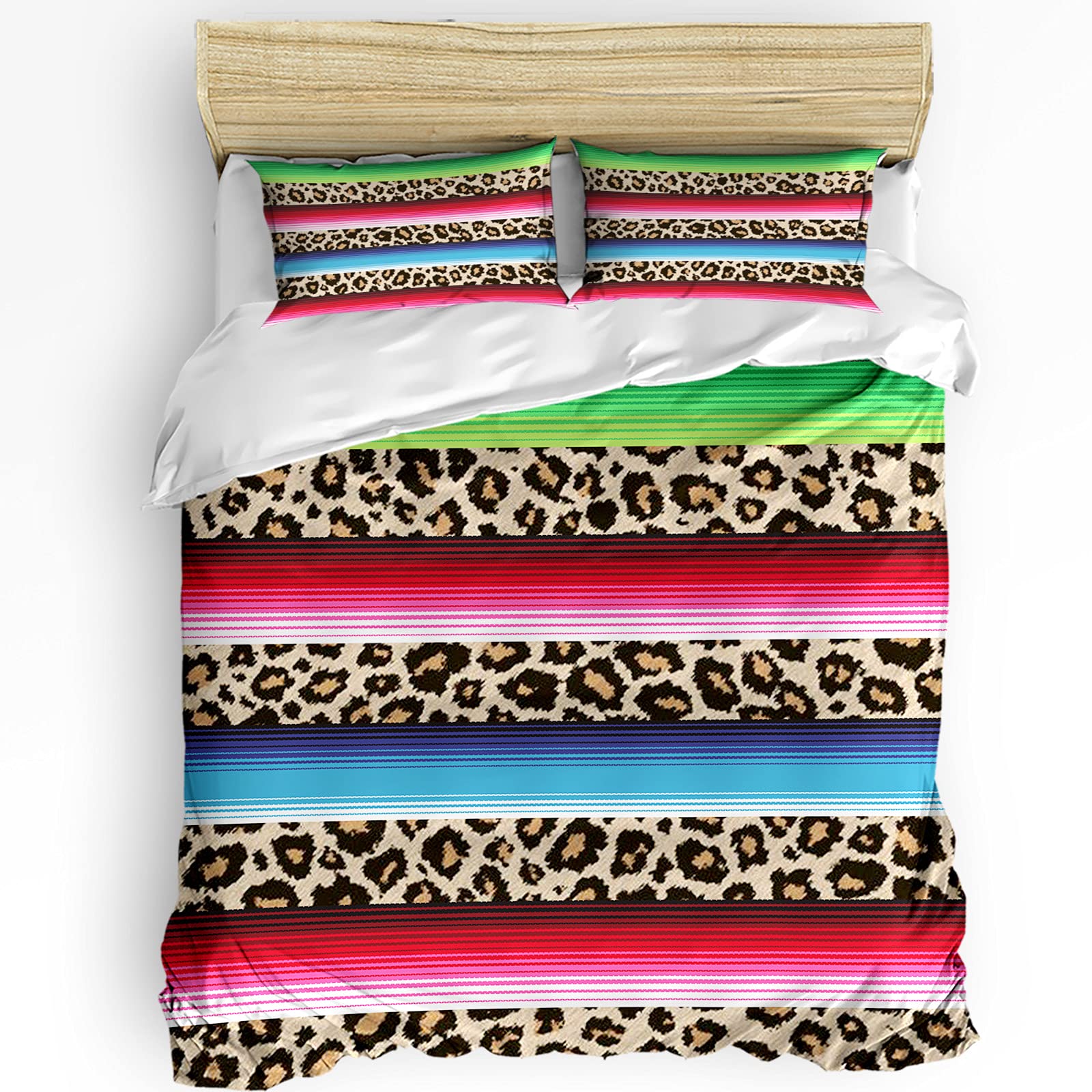ALAGEO Leopard Print Duvet Cover Set - 3 Piece Bohemian Serape Style Comforter Cover with Pillowcases, Soft Washable Quilt Cover for Twin Bed | Western Boho Chic Bedroom Decor for Guest Room & Dorm