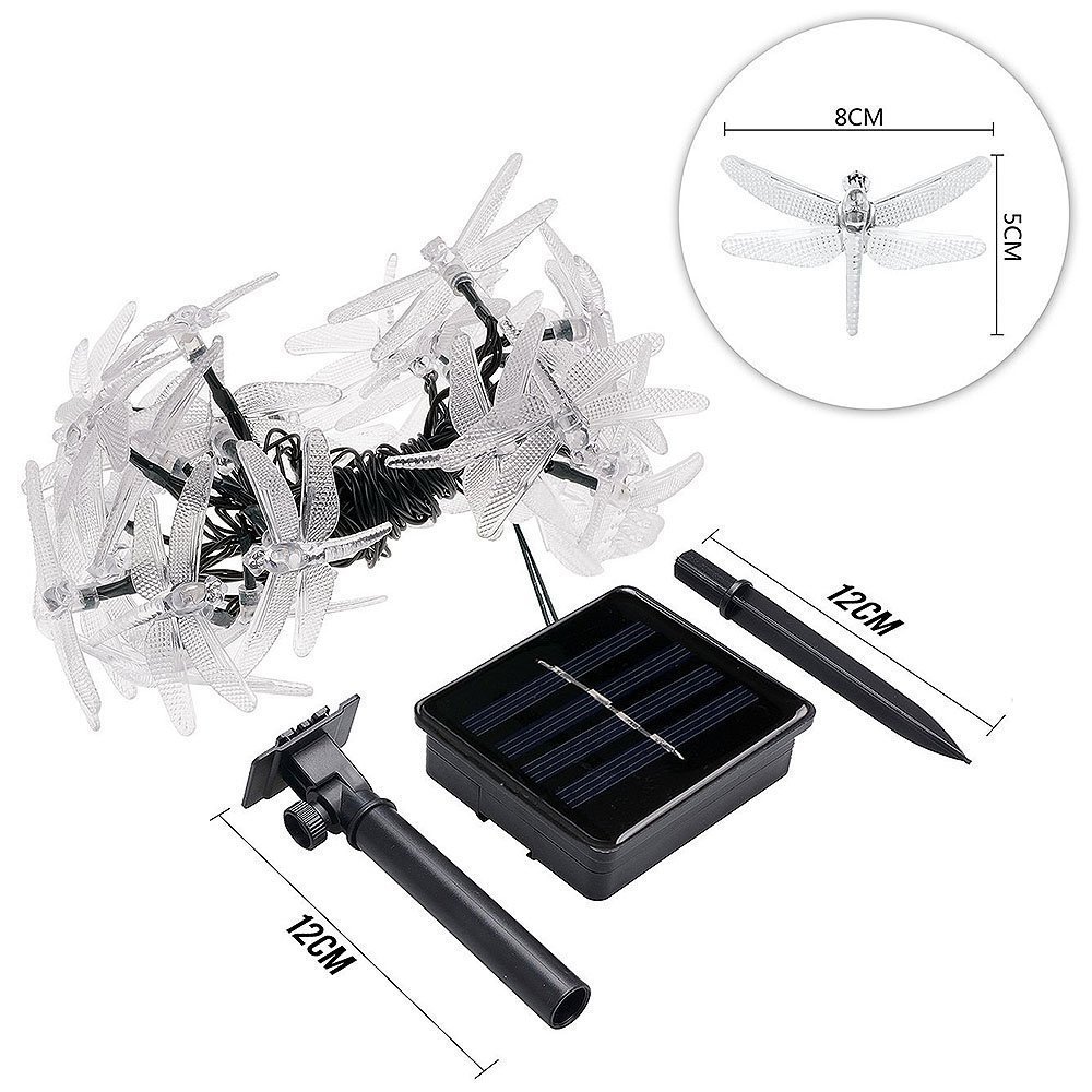 Solar Powered Dragonfly String Lights - 20ft Waterproof Outdoor Fairy Lights with 30 LED for Garden, Patio, Lawn & Holiday Decorations | Perfect for Christmas, Parties, Weddings & Home Decoration (Blue)