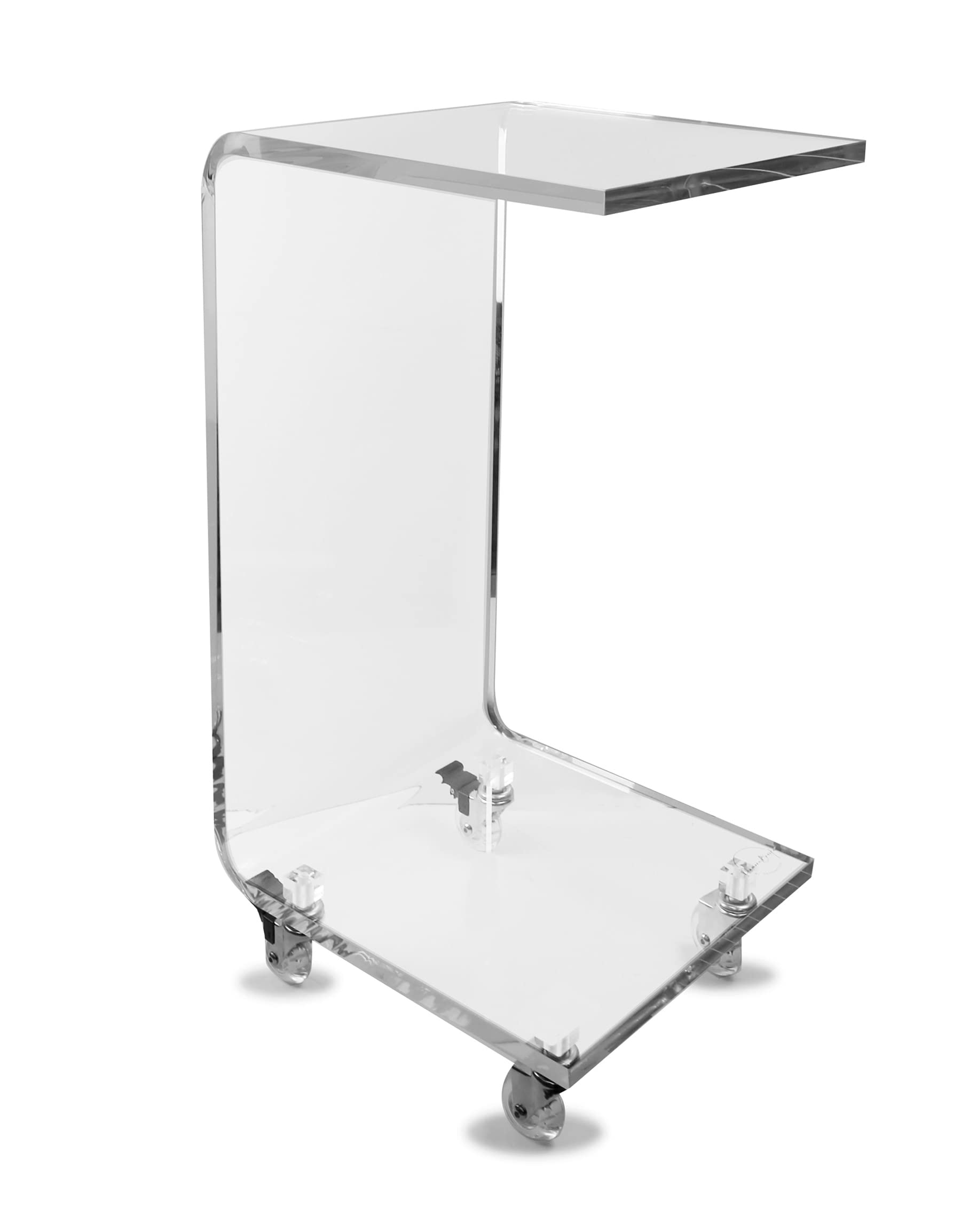Designstyles Acrylic C-Shaped Side Table with Wheels - Modern Small End Table for Living Room, Sofa & Couch - Versatile Drink Stand, TV Tray & Laptop Table - Grey Mist Edge - Perfect for Home Office, Bedroom & Small Spaces