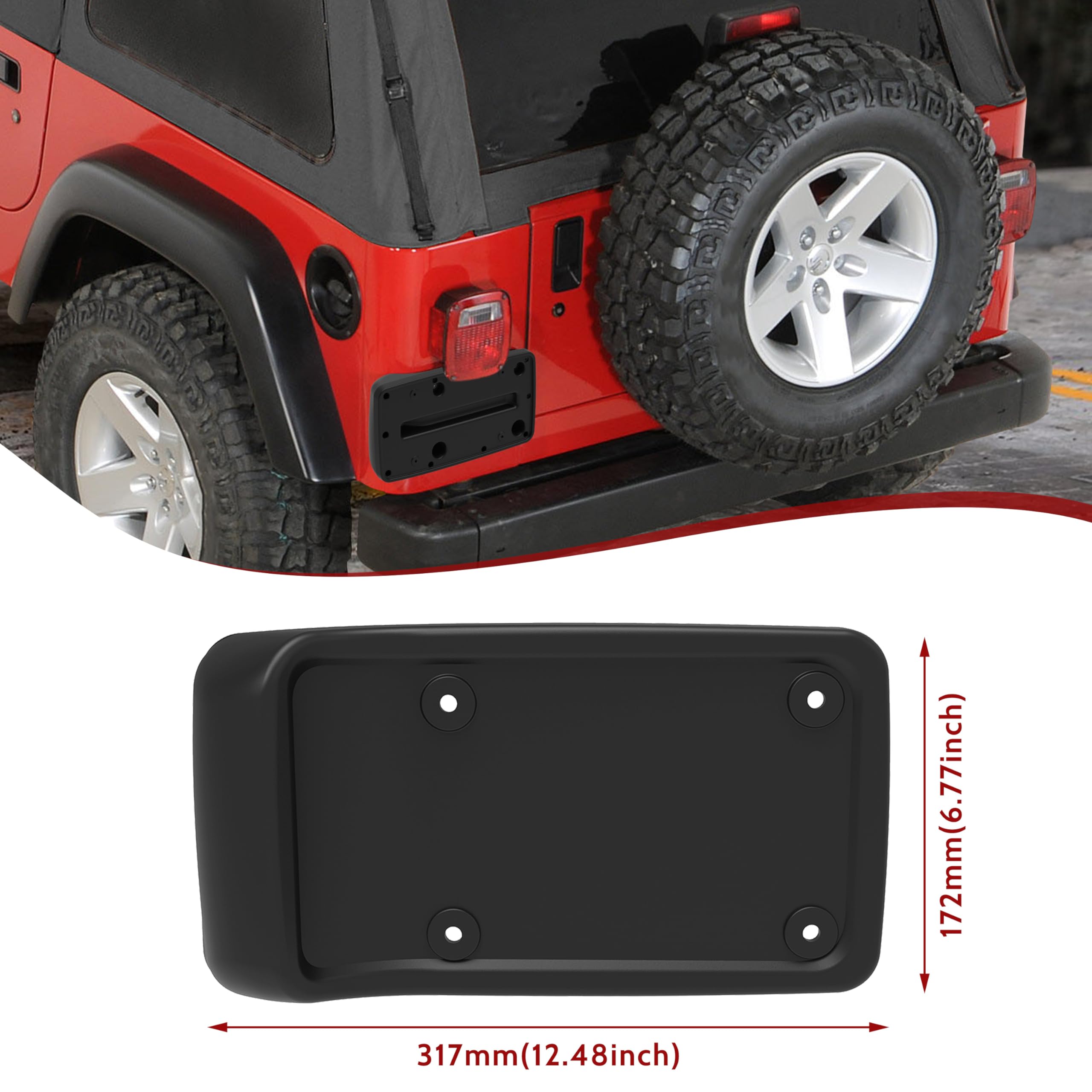 KEWISAUTO License Plate Frame for Jeep Wrangler TJ 1997-2006 - Rear Bracket Holder Cover Replacement (1PCS, Fits #55174994) - Durable Car Accessory for Off-Road & Street Driving
