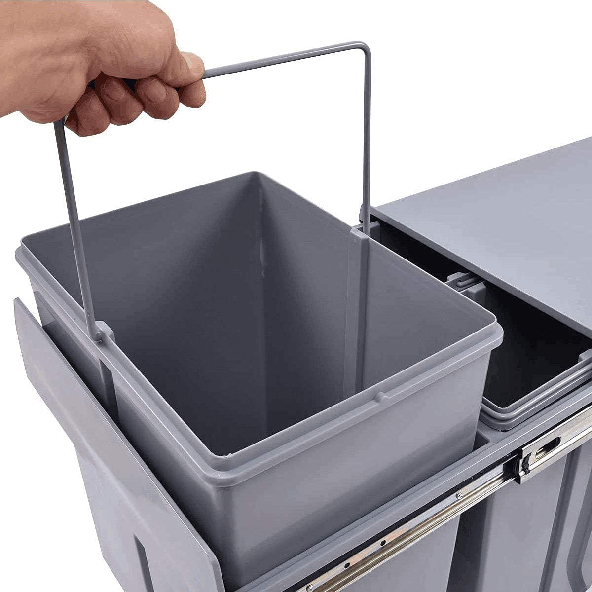 Under Cabinet Pull Out Trash Can - 20+10 Quart Double Sliding Kitchen Waste Bin with Recycling System for Garbage Classification - Perfect for Under Sink Storage & Organized Kitchen Waste Management