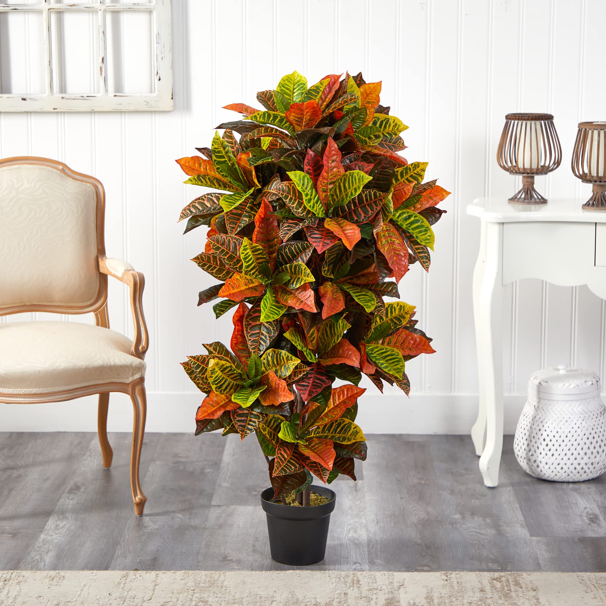 Nearly Natural 56-Inch Real Touch Croton Artificial Plant - Lifelike Faux Tree for Home Decor, Office, Living Room & Indoor Spaces