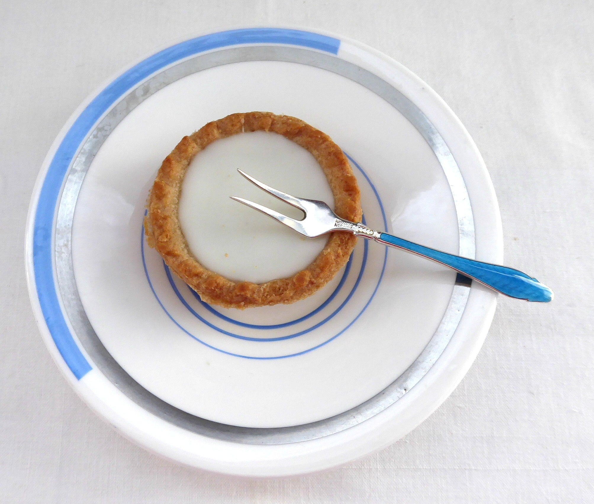 Vintage Aksel Holmsen Sterling Silver Blue Guilloche Enamel Pickle Fork - Norway 1960s Antique Silverware for Fine Dining & Collectors