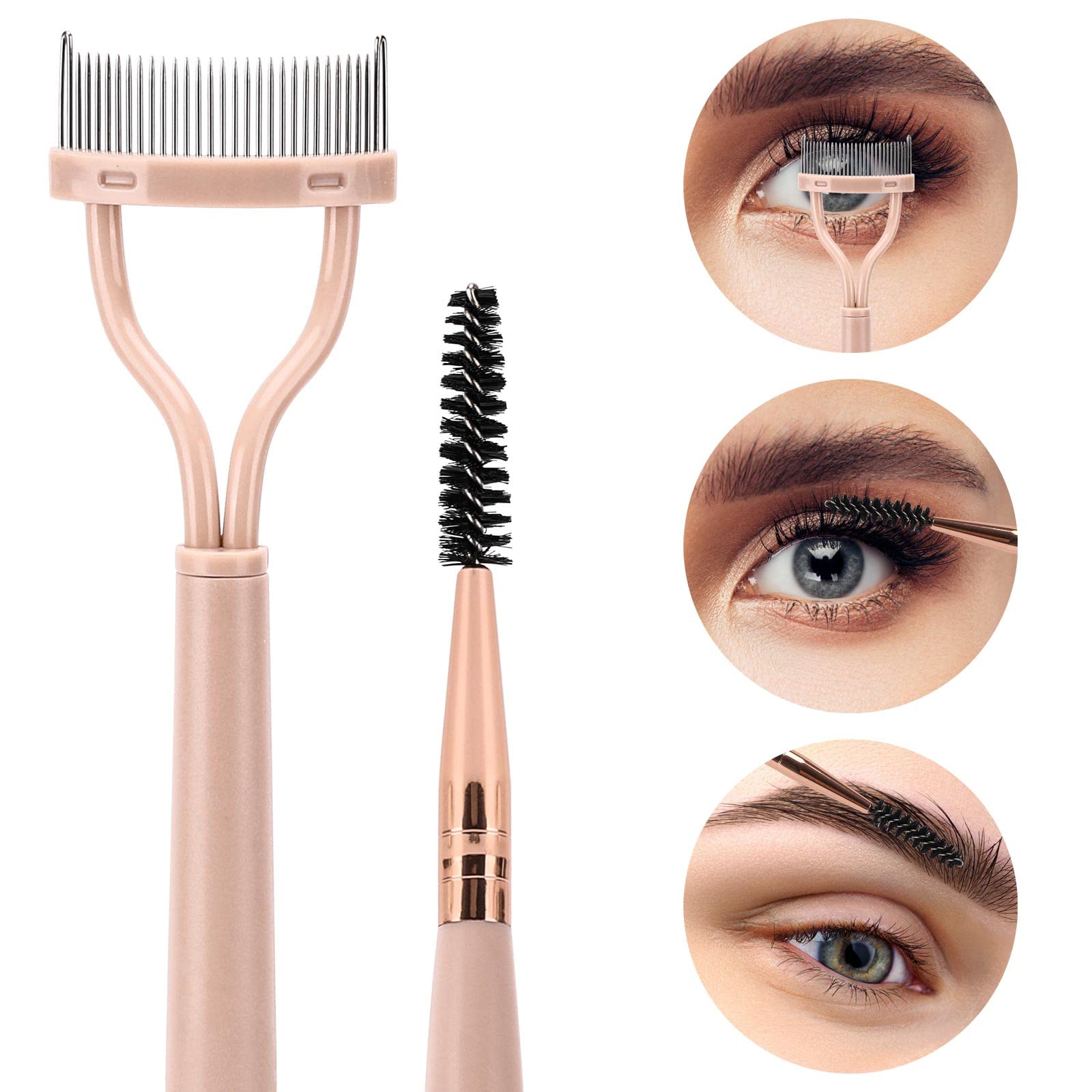 3 Pack Eyelash Comb & Separator with Spoolie - Dual Head Arc Mascara Comb for Eyelash Extensions, Eyebrow Grooming & Makeup Application (Black, Pink) - Perfect for Salon Professionals & Home Beauty Care