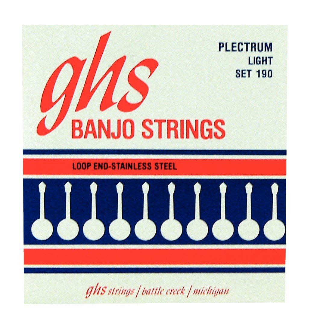 GHS Banjo Strings (190 Set) - Light Gauge 11-26 for Bluegrass & Folk Music - Perfect for 5-String Banjo Players & Beginners