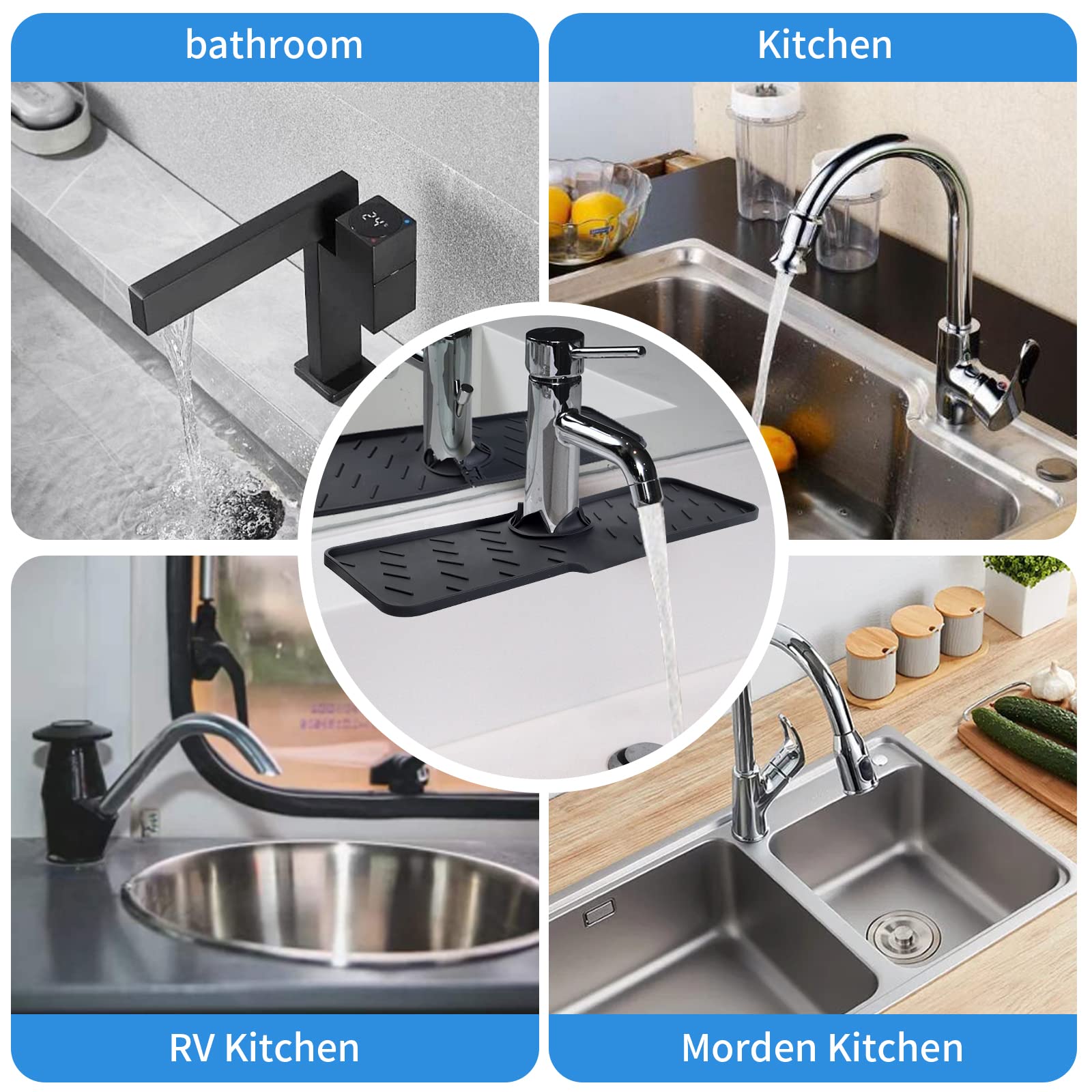 Silicone Sink Splash Guard - Black - for Kitchen & Bathroom Faucets